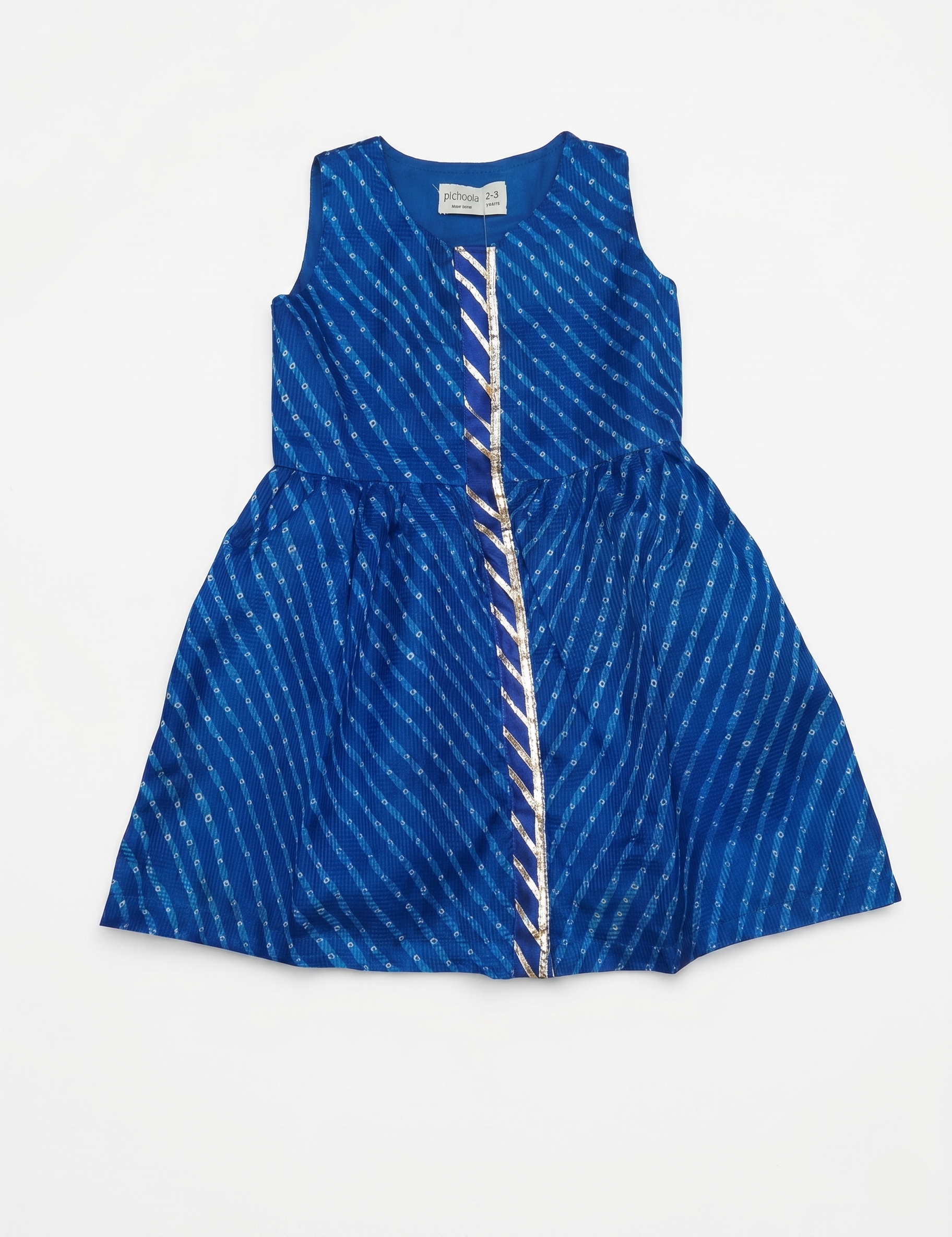 Kids Blue Leheriya Printed Peplum Kurta and Palazzo Set