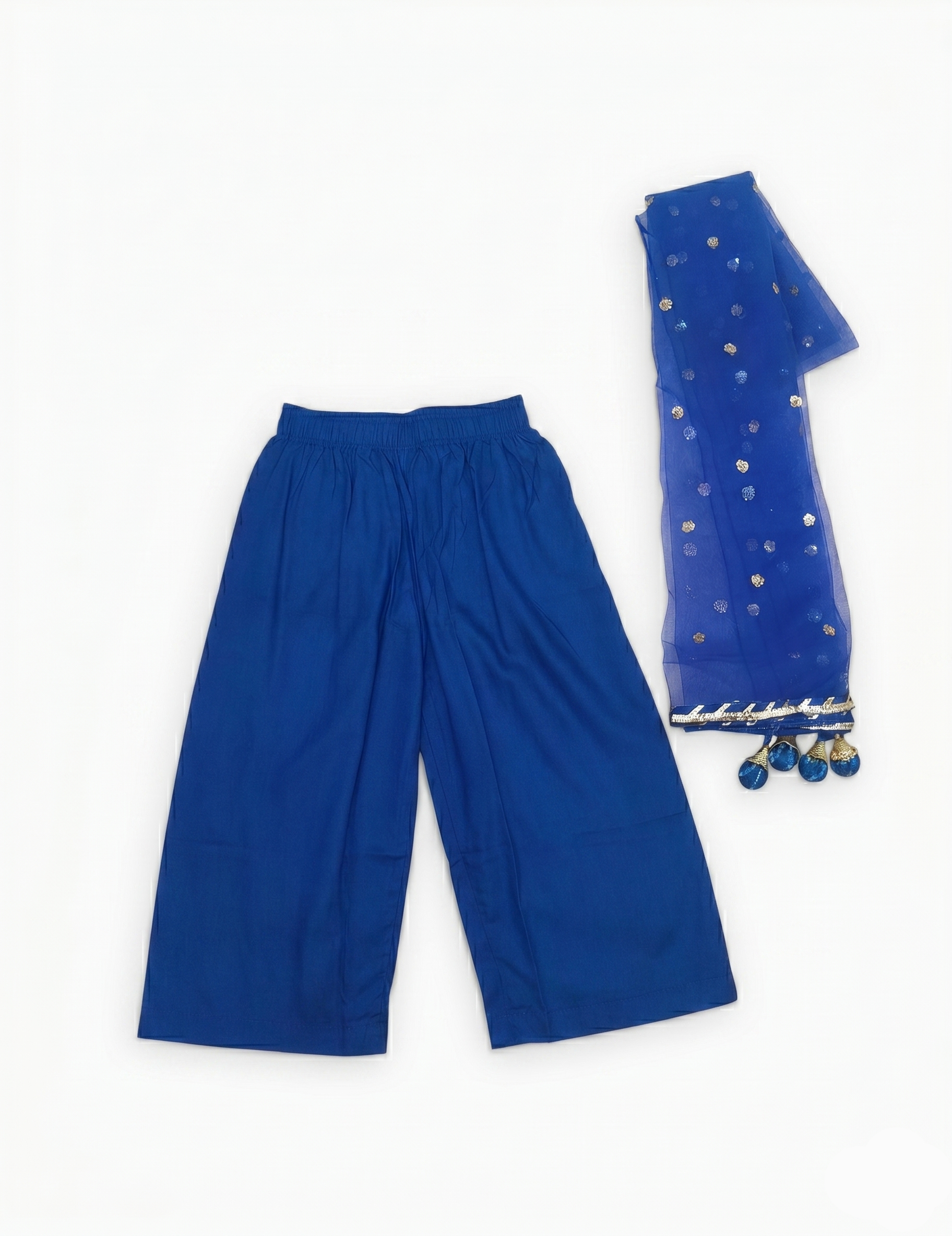 Kids Blue Leheriya Printed Peplum Kurta and Palazzo Set