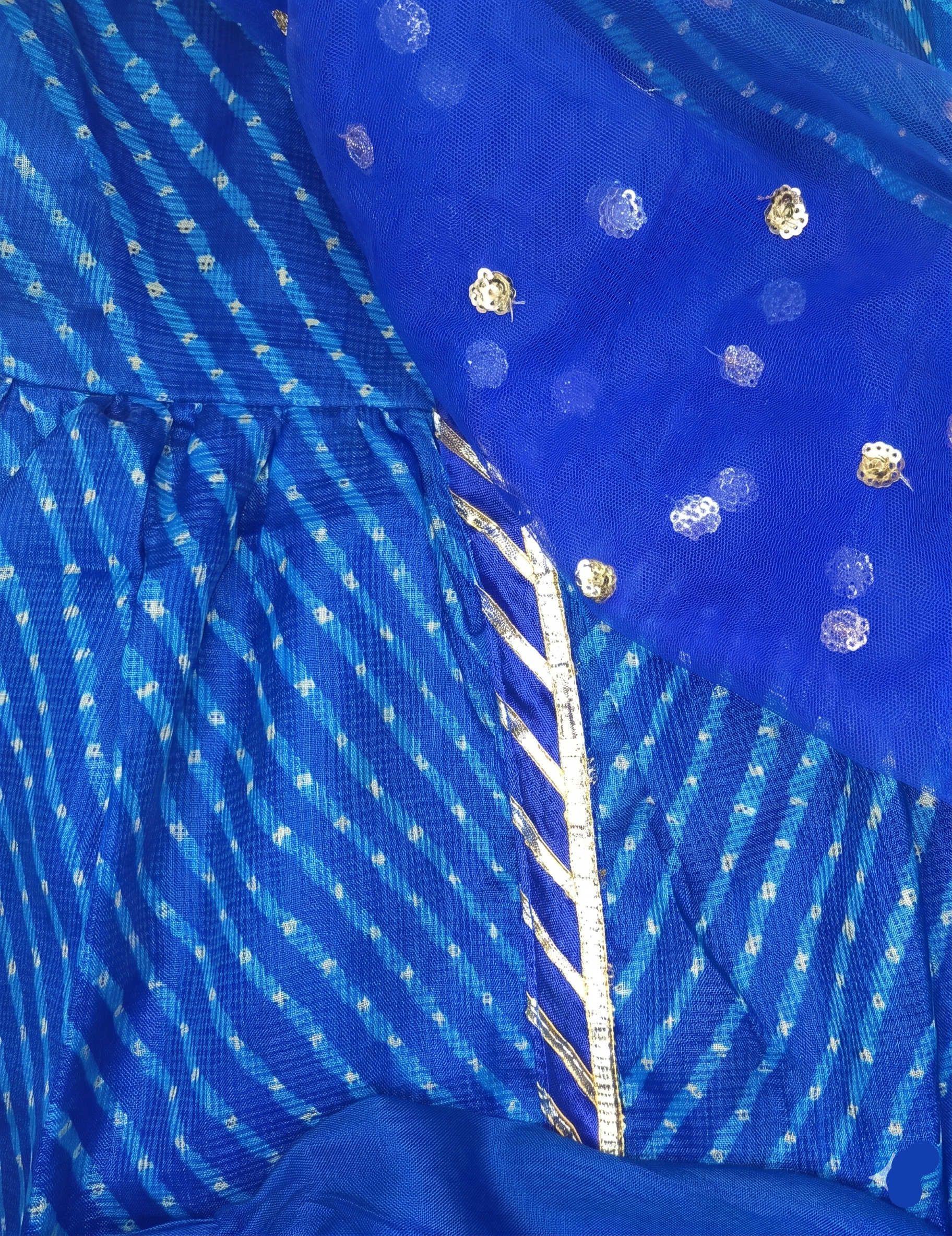 Kids Blue Leheriya Printed Peplum Kurta and Palazzo Set
