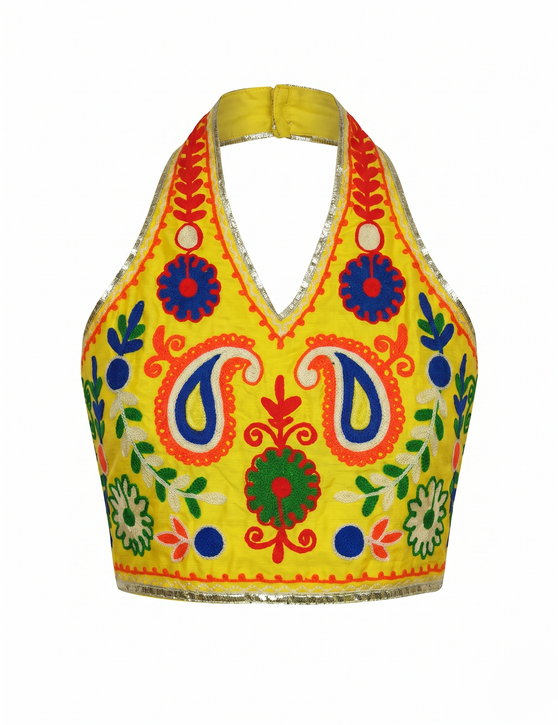 Kids' Ethnic Lehenga Choli Set - Yellow Embroidered Top & Blue Tie-Dye Skirt