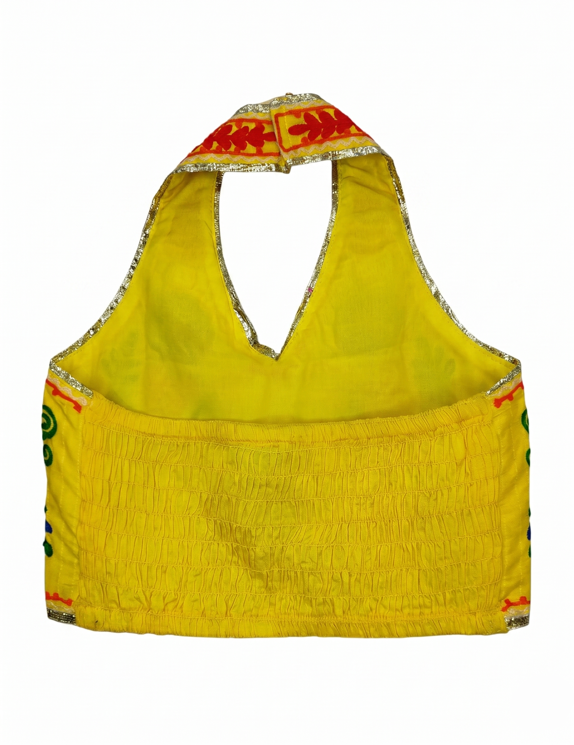 Kids' Ethnic Lehenga Choli Set - Yellow Embroidered Top & Blue Tie-Dye Skirt