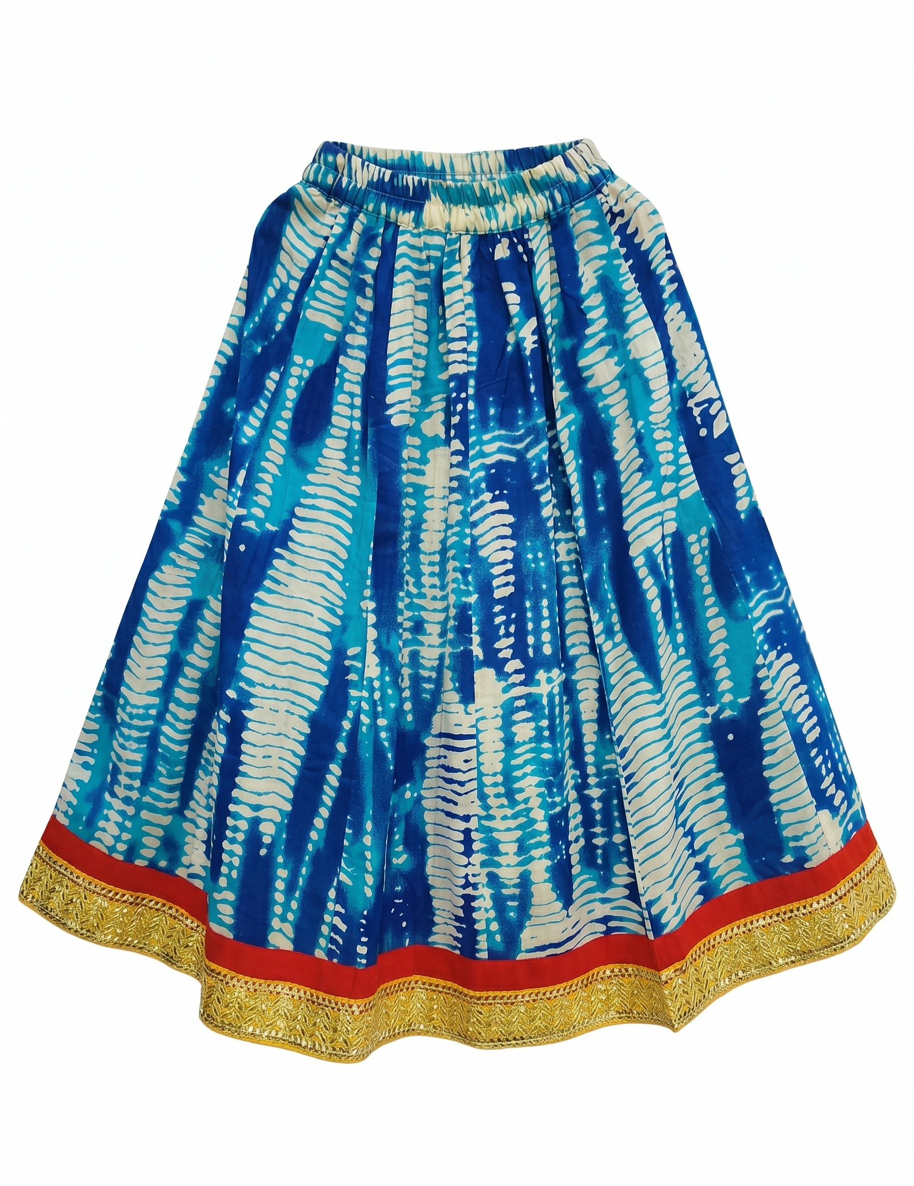 Kids' Ethnic Lehenga Choli Set - Yellow Embroidered Top & Blue Tie-Dye Skirt