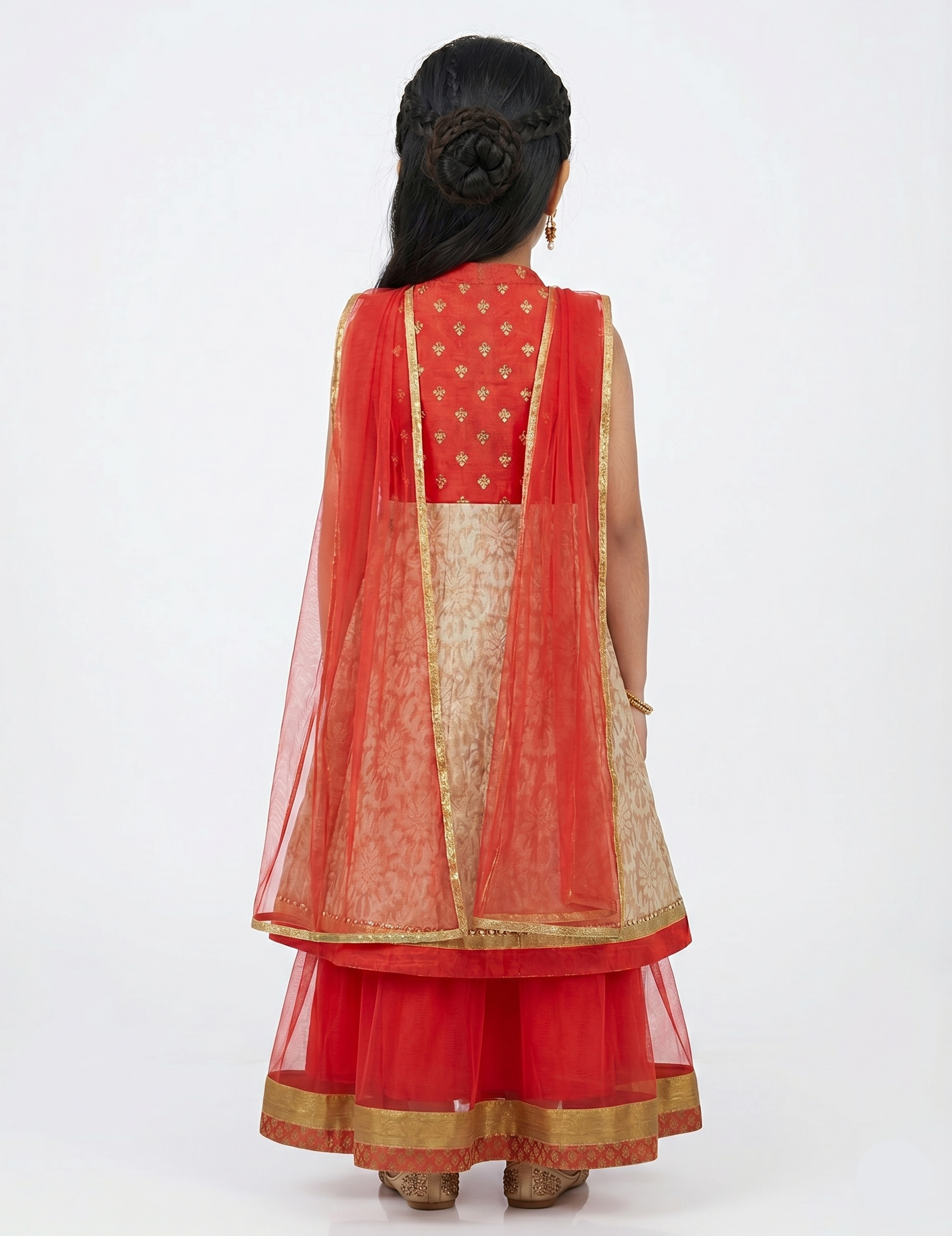 Girls' Red and Gold Embroidered Lehenga Choli Set - Traditional Festive Ethnic Wear
