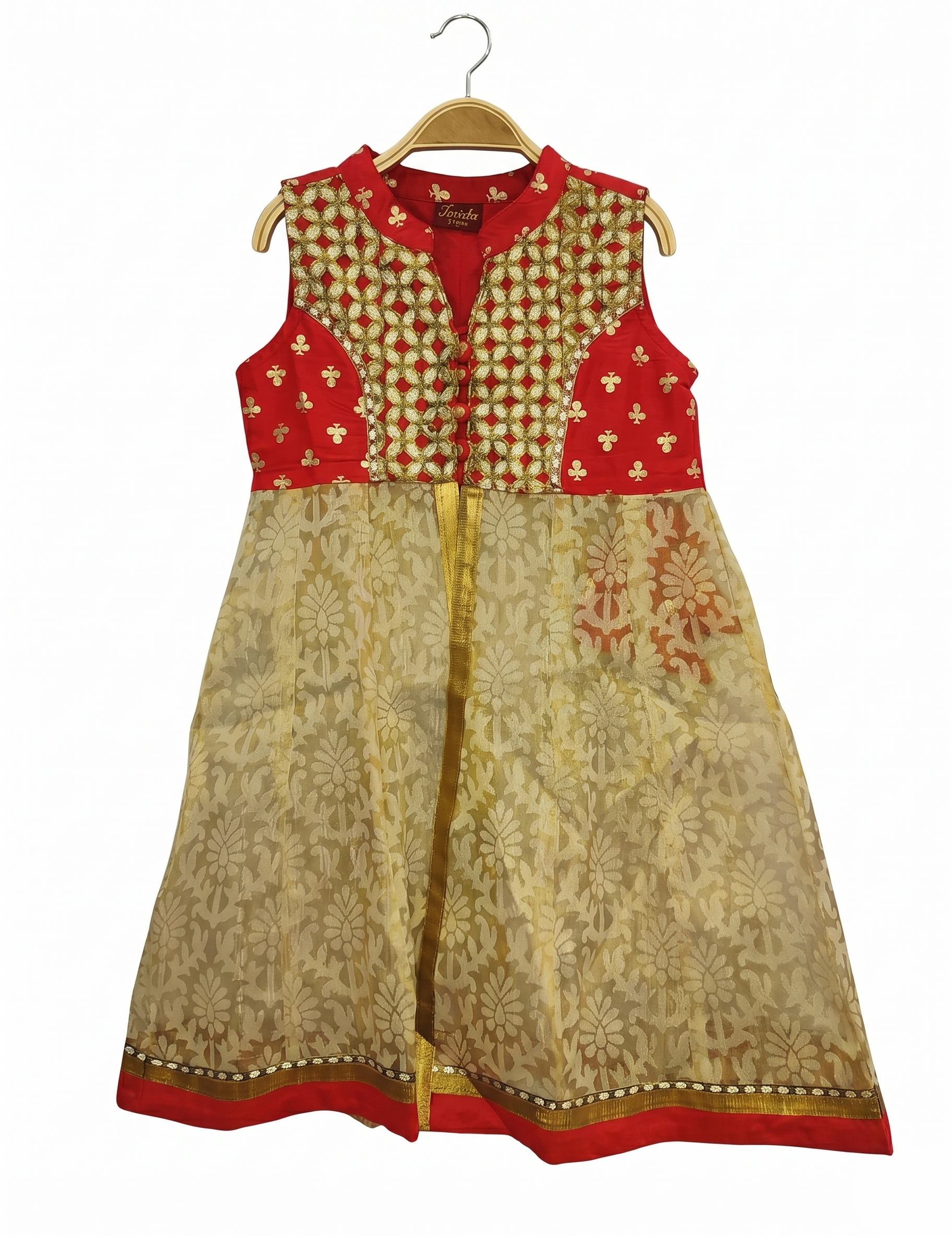 Girls' Red and Gold Embroidered Lehenga Choli Set - Traditional Festive Ethnic Wear