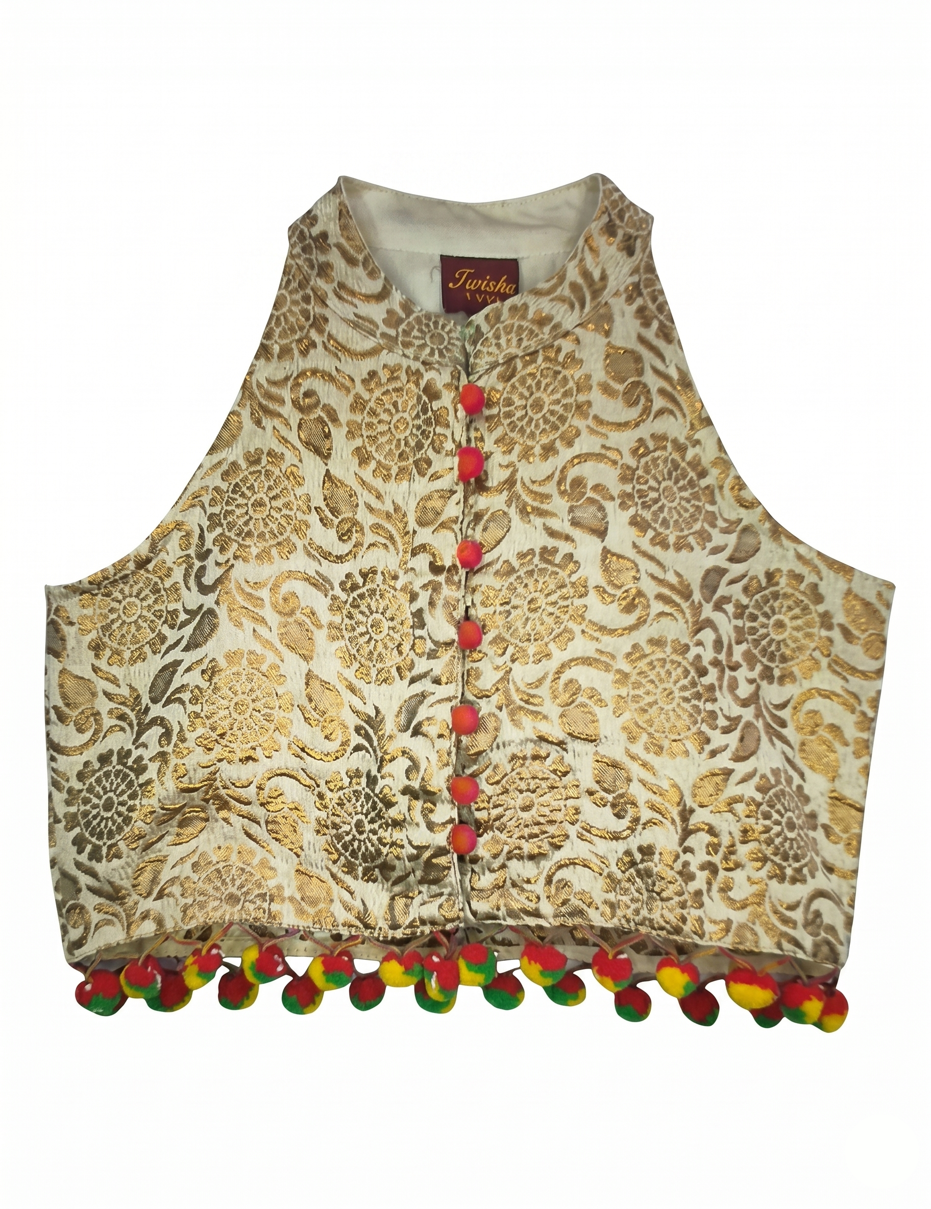 Girls' Red Dhoti and Brocade Top Set - Festive Ethnic Wear for Kids