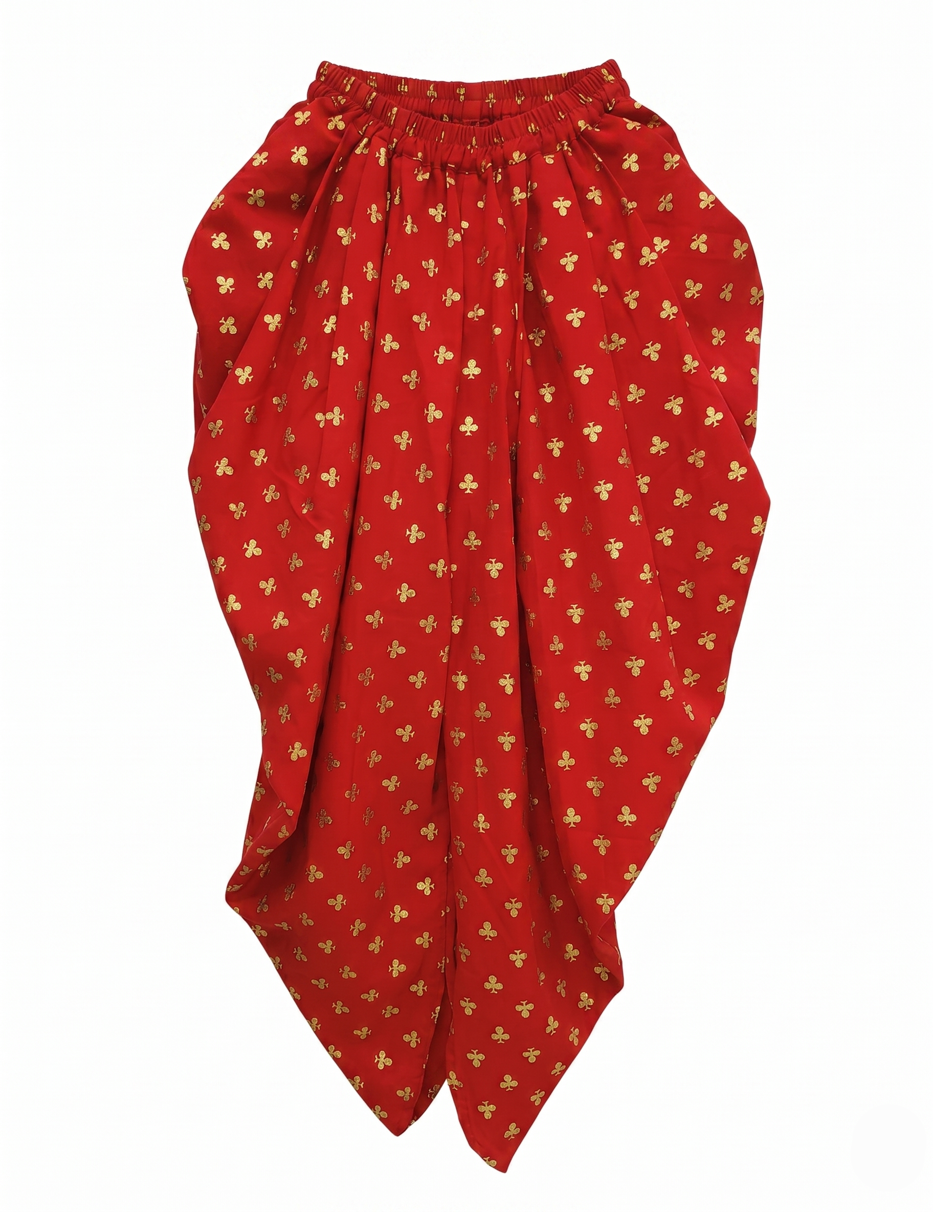 Girls' Red Dhoti and Brocade Top Set - Festive Ethnic Wear for Kids