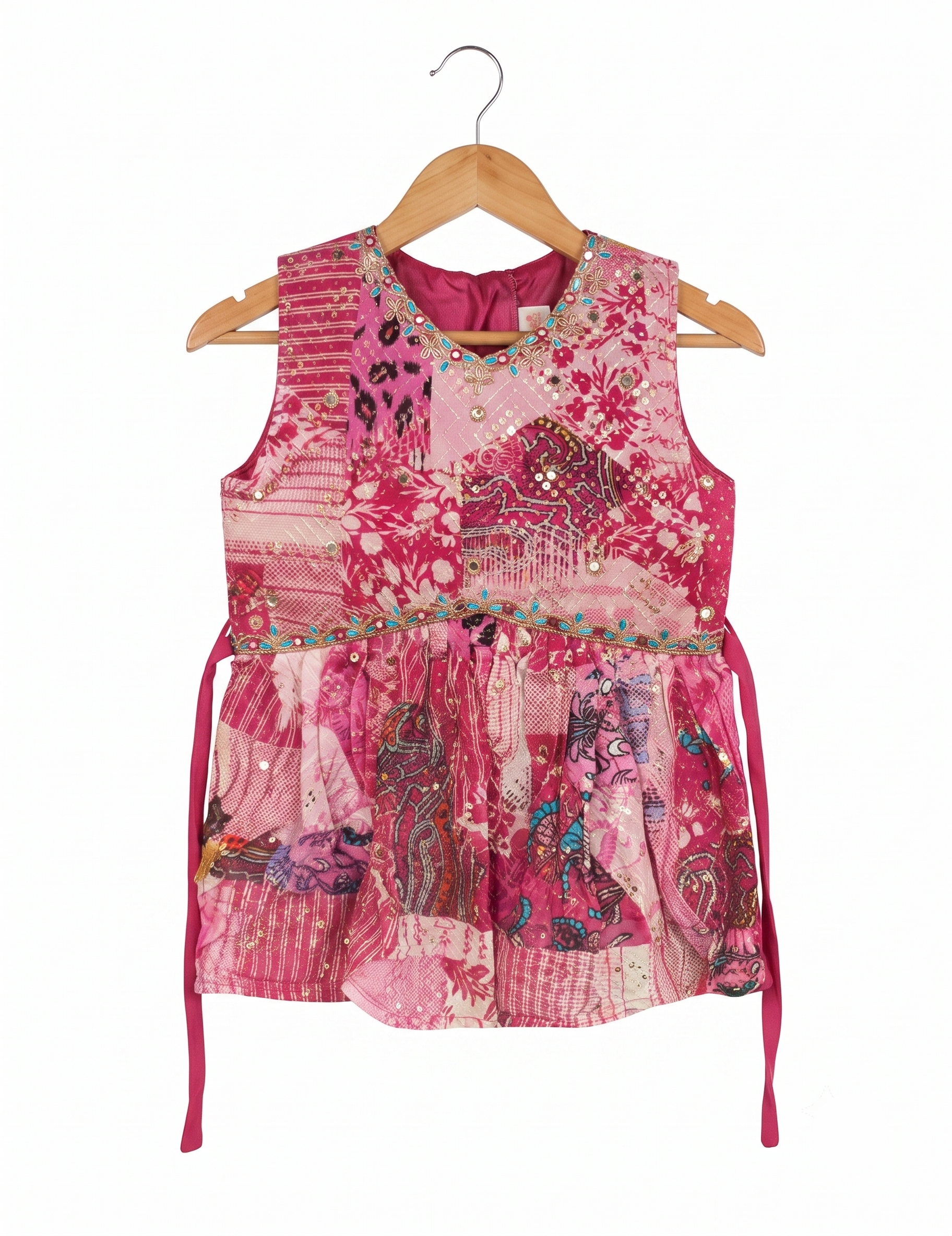 Girls' Pink Printed Peplum Top with Solid Palazzo and Dupatta Set