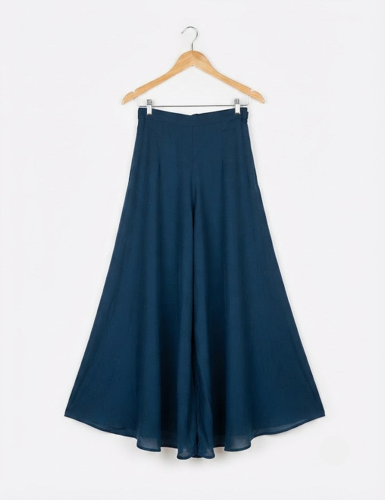 Girls' Navy Blue Printed Peplum Top with Solid Palazzo and Dupatta Set