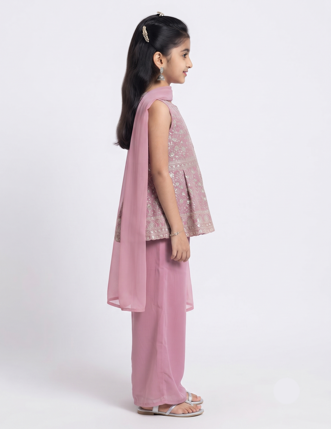 Premium Festive Wear Pink Embroidered Kurta Style Peplum and Pant Set