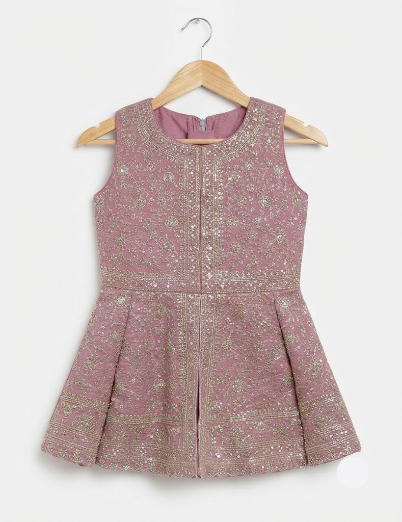 Premium Festive Wear Pink Embroidered Kurta Style Peplum and Pant Set