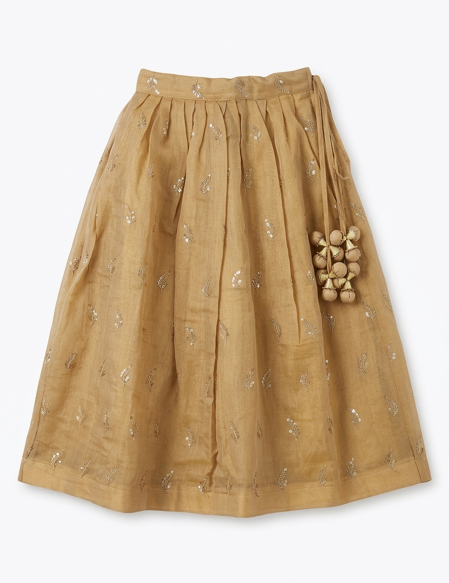 Golden Beige Chanderi Lehenga with Sequin Embroidered Dupatta