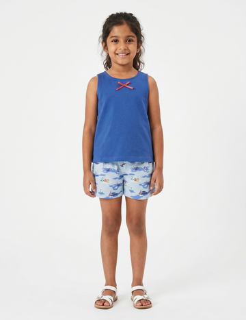 Kids Blue Sleeveless Top and Sailboat Print Shorts | Girls Cotton Casual Shorts Set