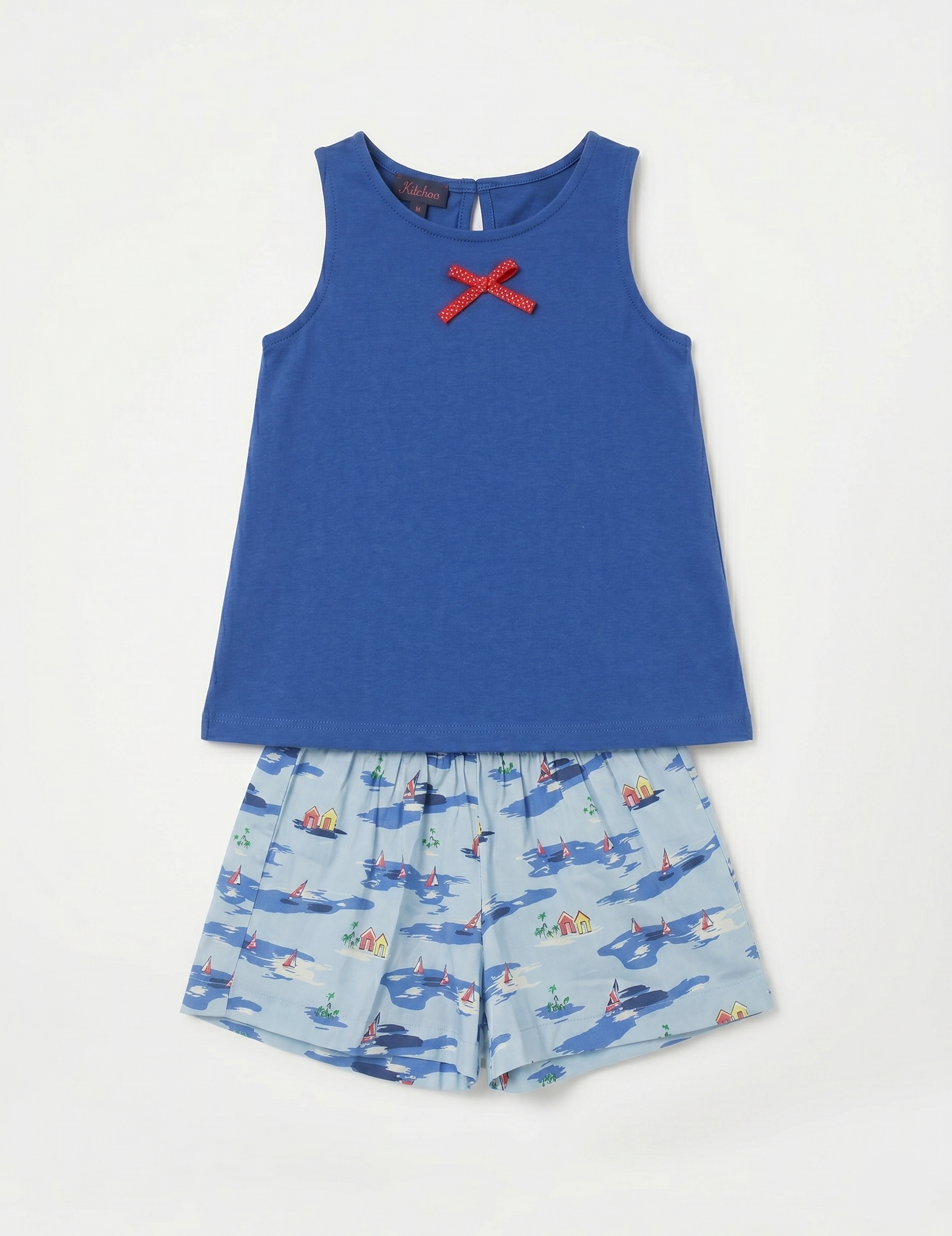 Kids Blue Sleeveless Top and Sailboat Print Shorts | Girls Cotton Casual Shorts Set