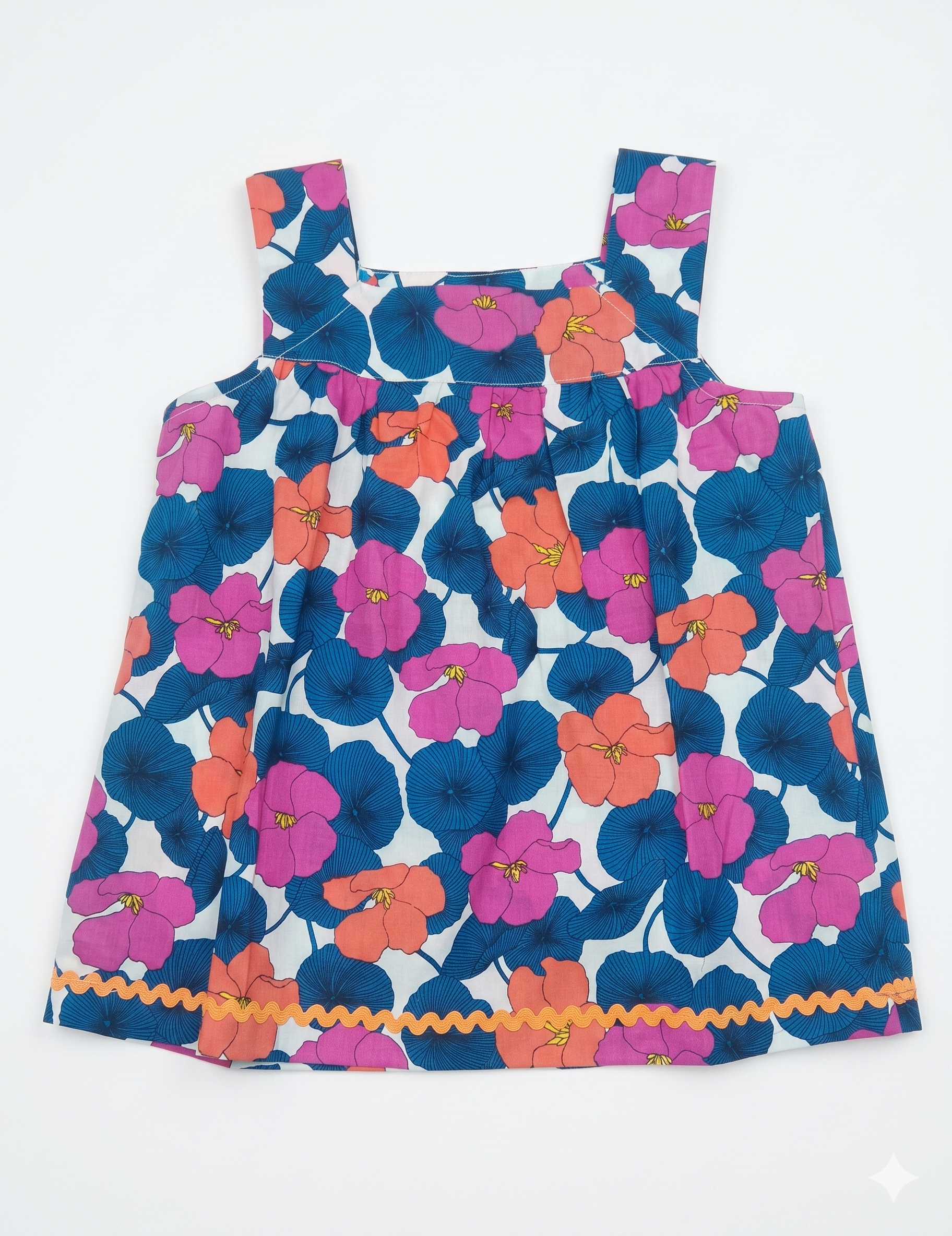 Kids Pink and Blue Floral Sleeveless Top with Solid Shorts Set