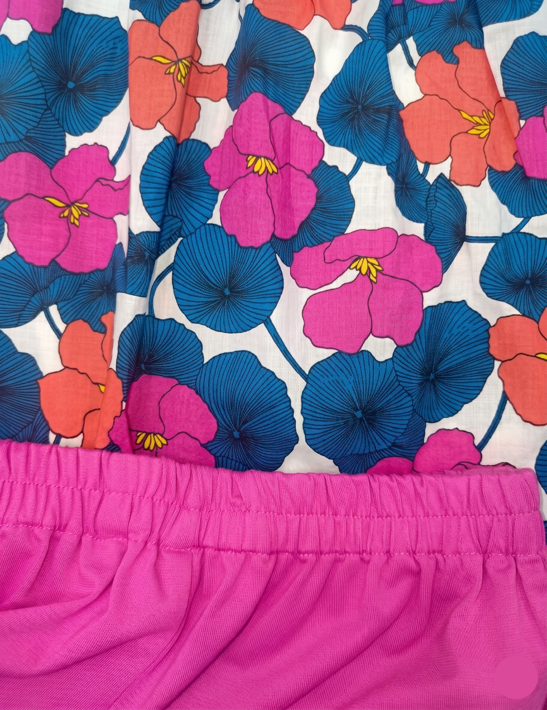 Kids Pink and Blue Floral Sleeveless Top with Solid Shorts Set