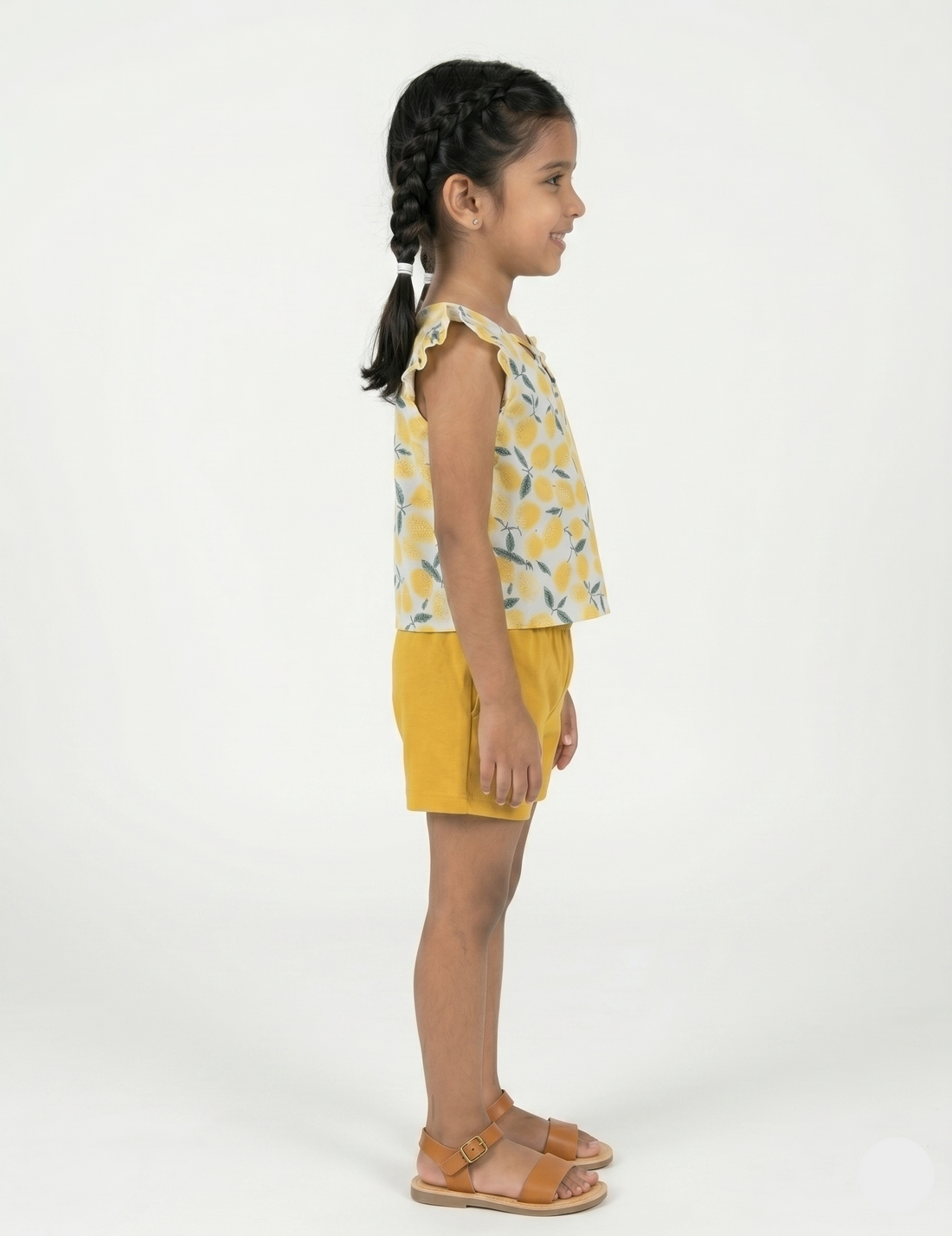 Kids Yellow Fruit Print Top and Cotton Shorts | Girls Casual Summer Shorts Set
