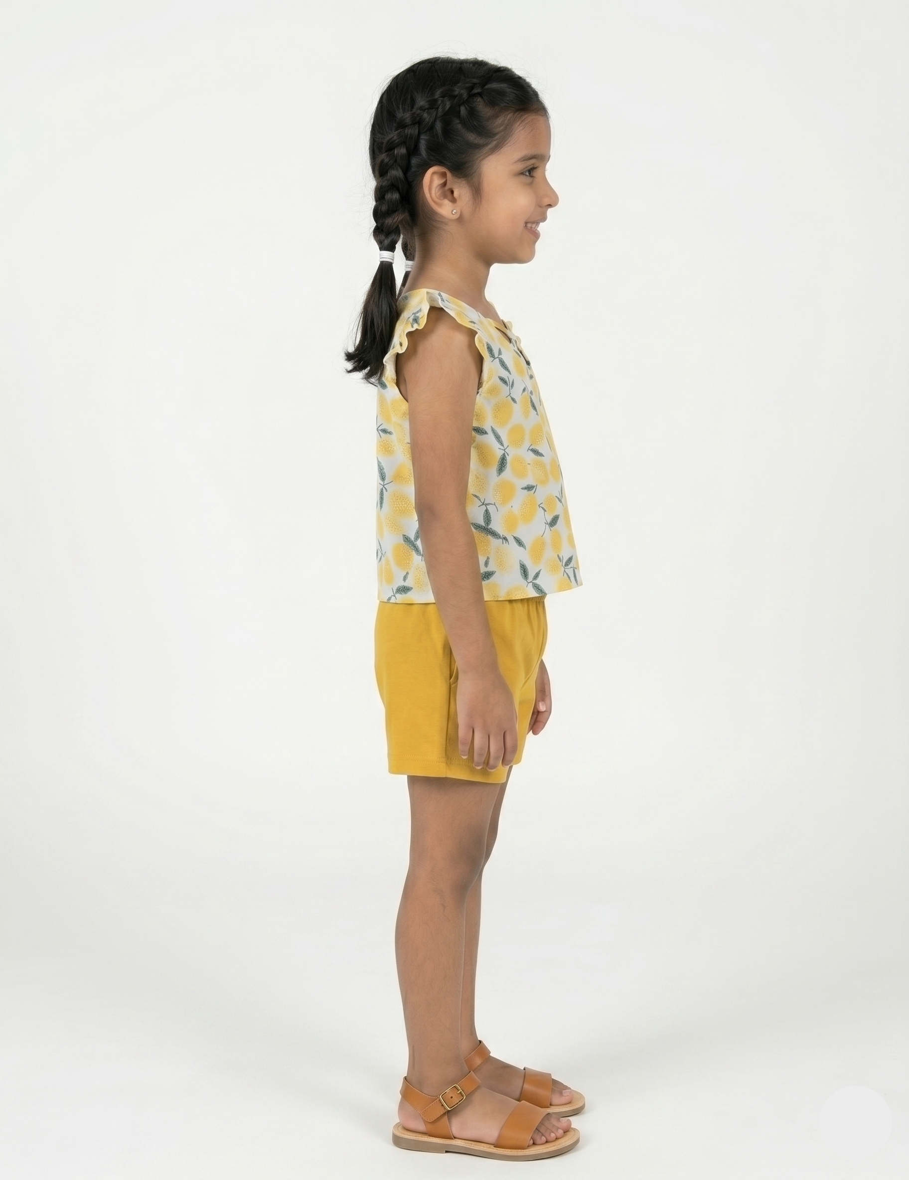 Kids Yellow Fruit Print Top and Cotton Shorts | Girls Casual Summer Shorts Set