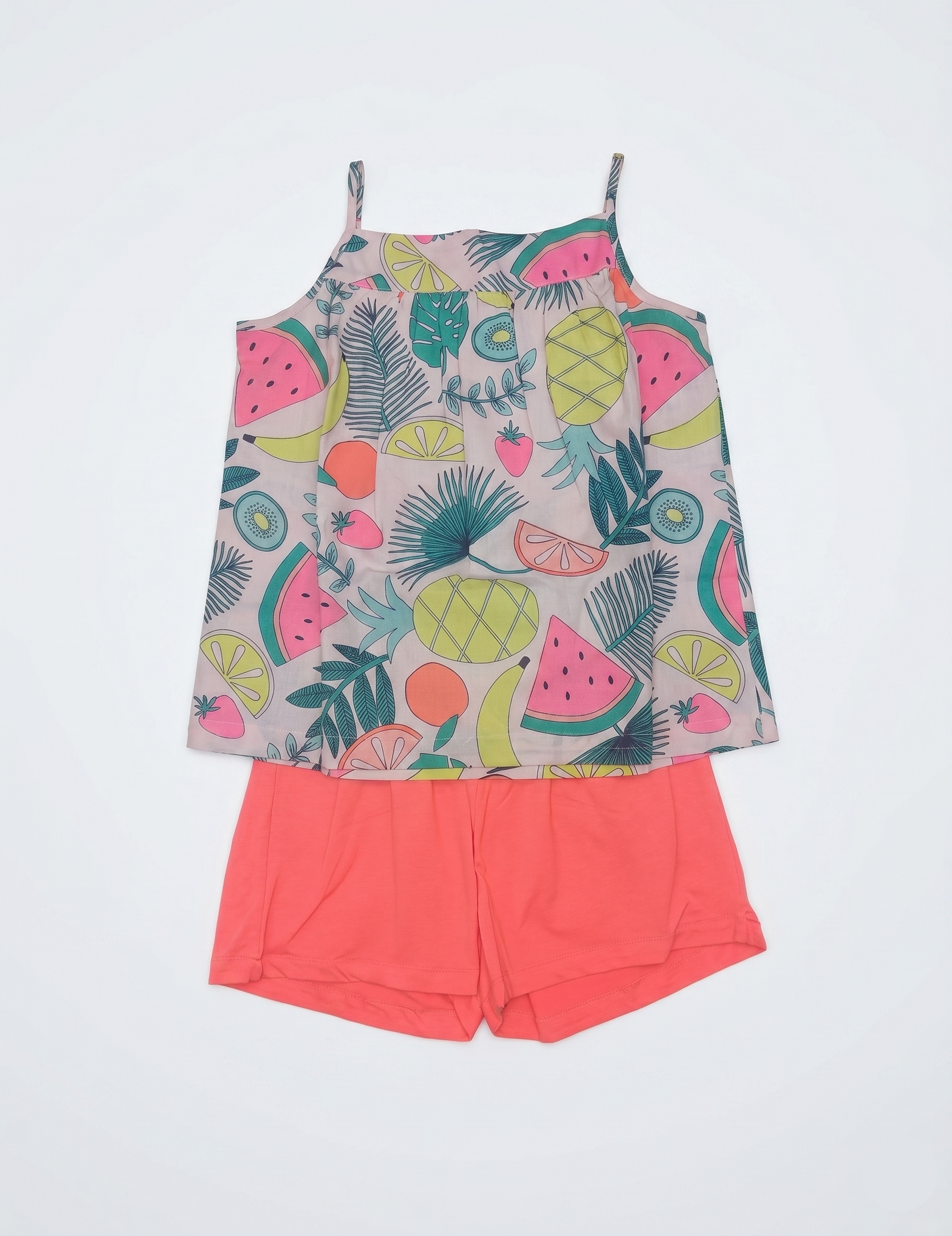 Kids Pink Tropical Pattern Strappy Top with Solid Shorts