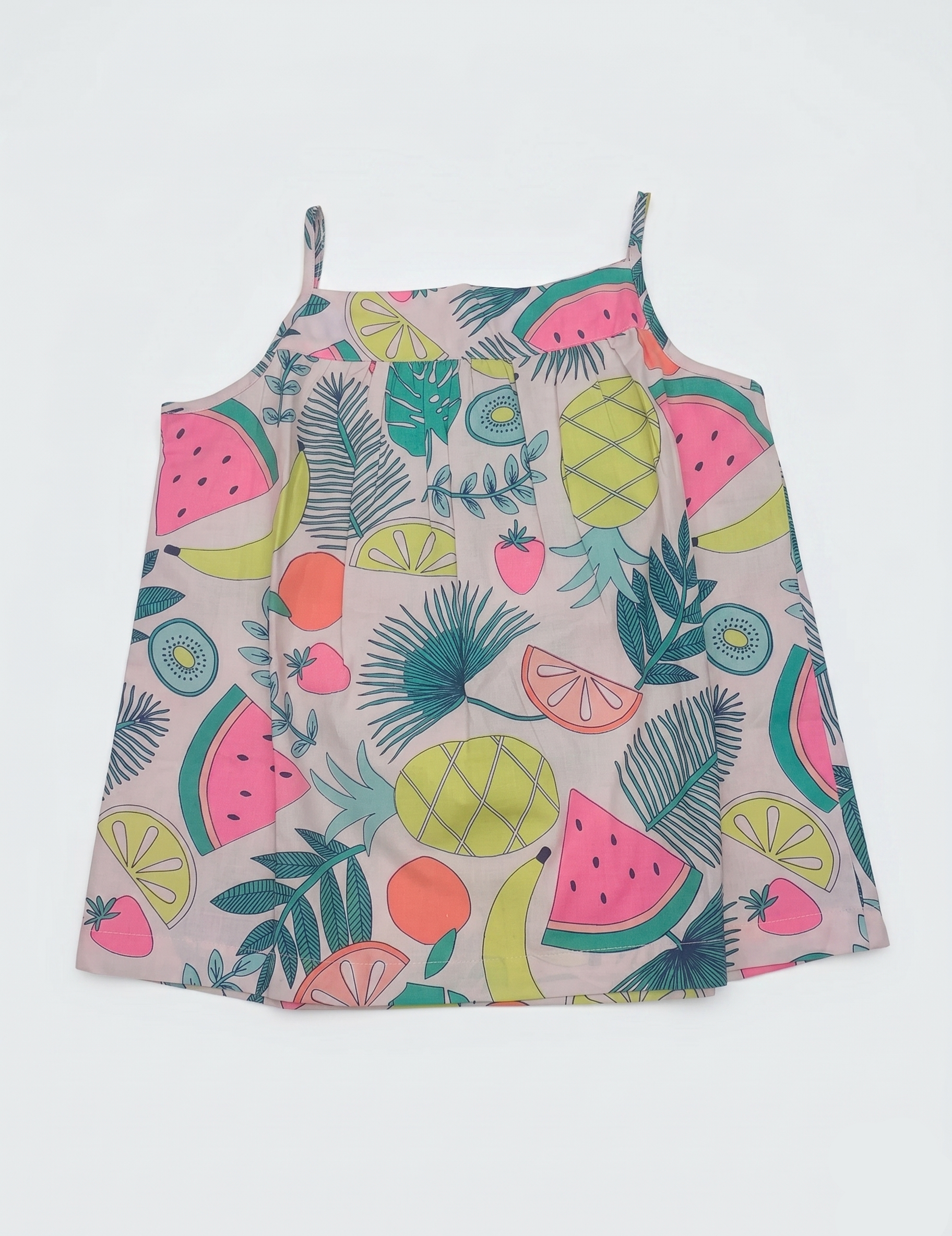Kids Pink Tropical Pattern Strappy Top with Solid Shorts