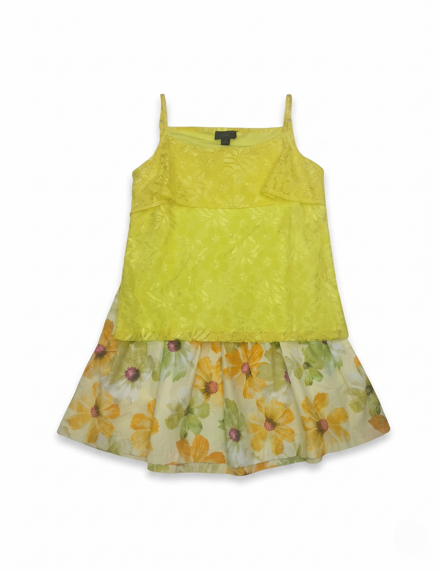 Kids Yellow Lace Top and Floral Print Skirt
