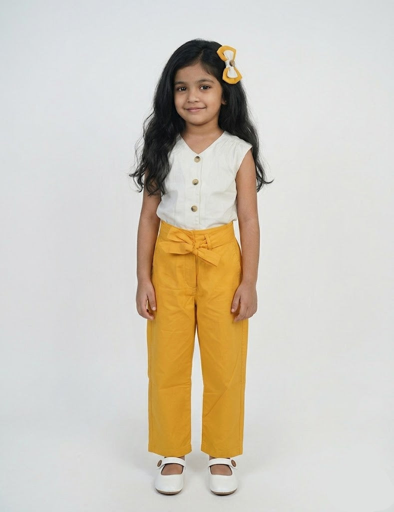 Kids Sleeveless Cotton Top and Mustard Yellow Waist Pants