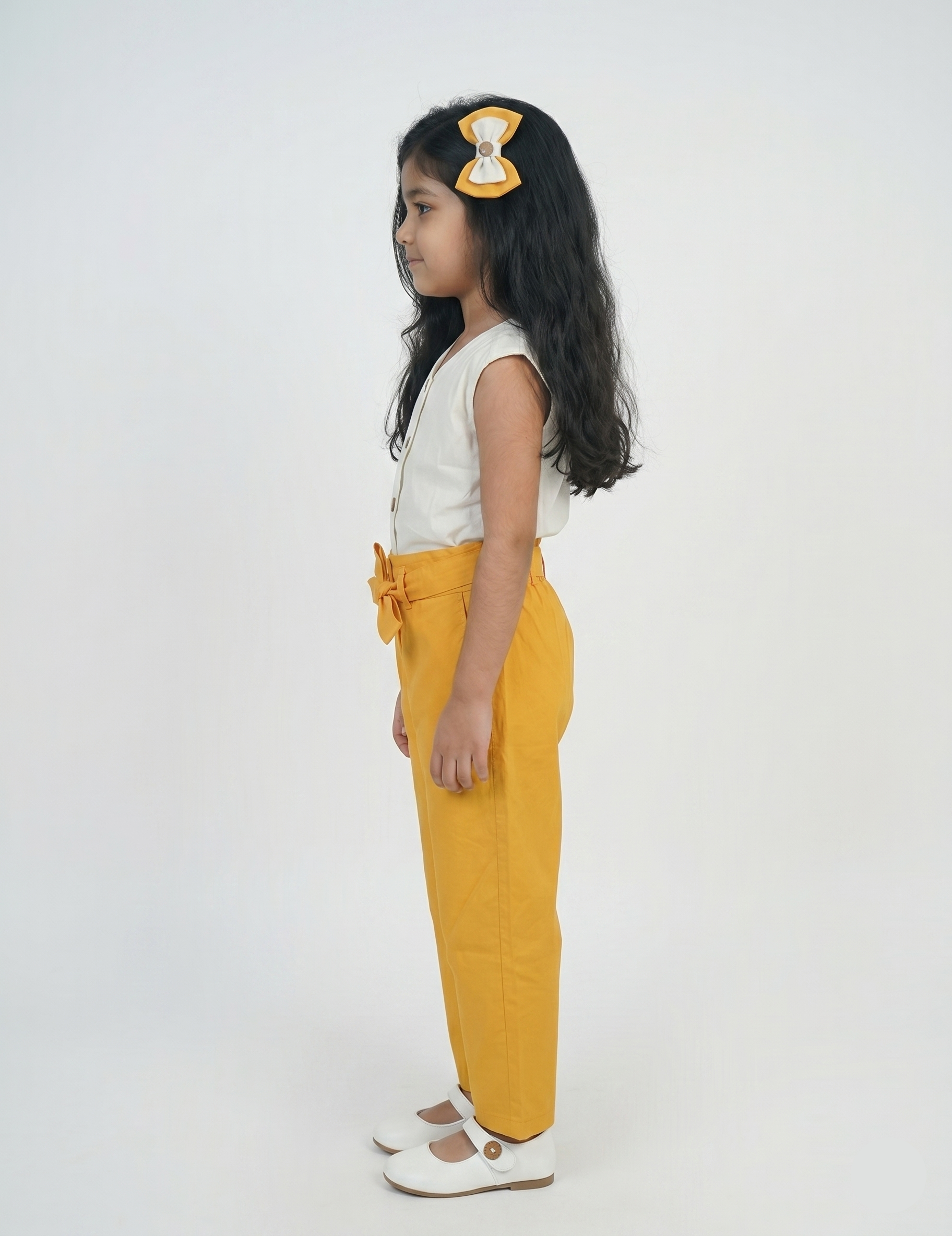 Kids Sleeveless Cotton Top and Mustard Yellow Waist Pants