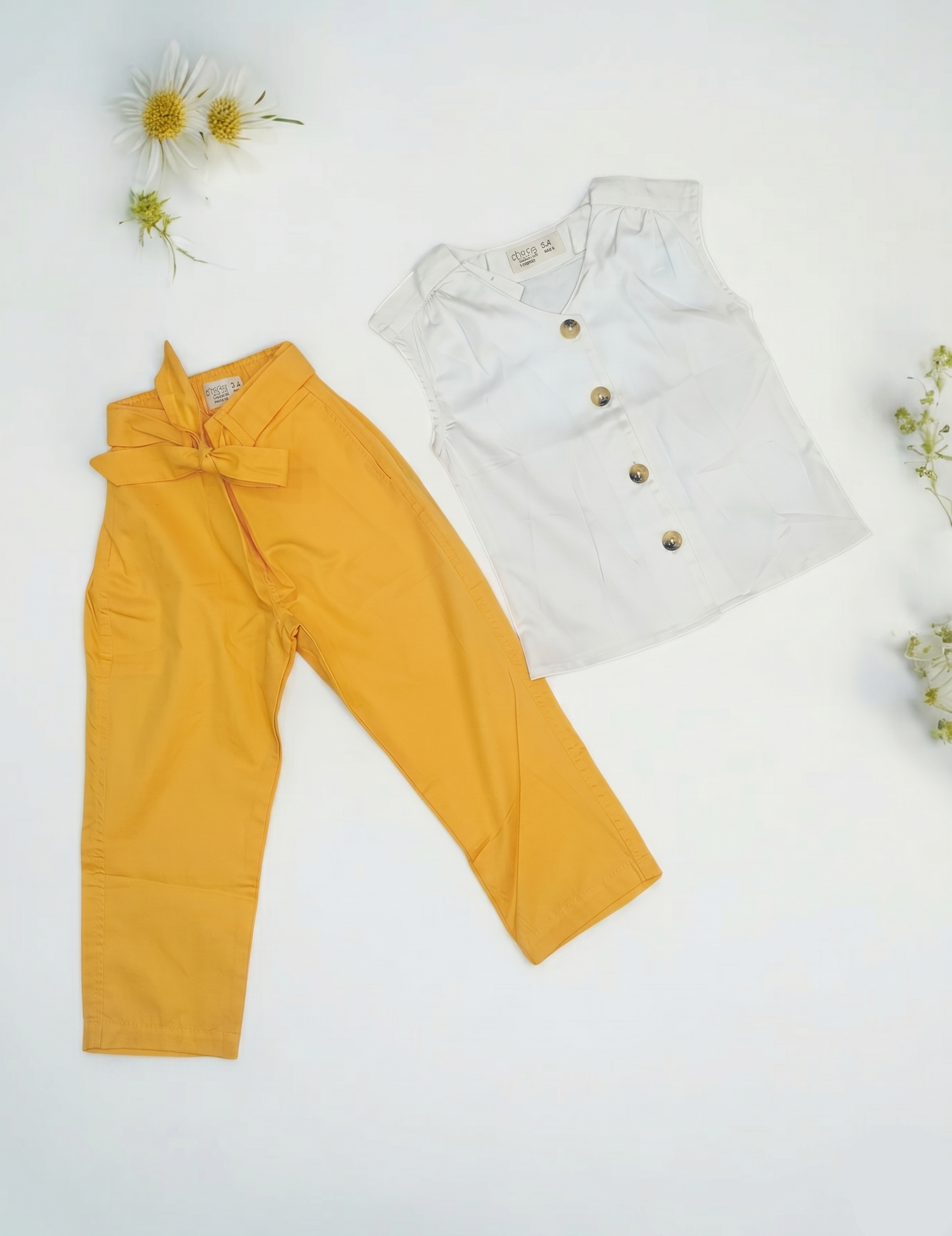 Kids Sleeveless Cotton Top and Mustard Yellow Waist Pants