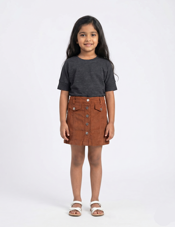 Charcoal Slub Tee & Corduroy Button-Front Skirt