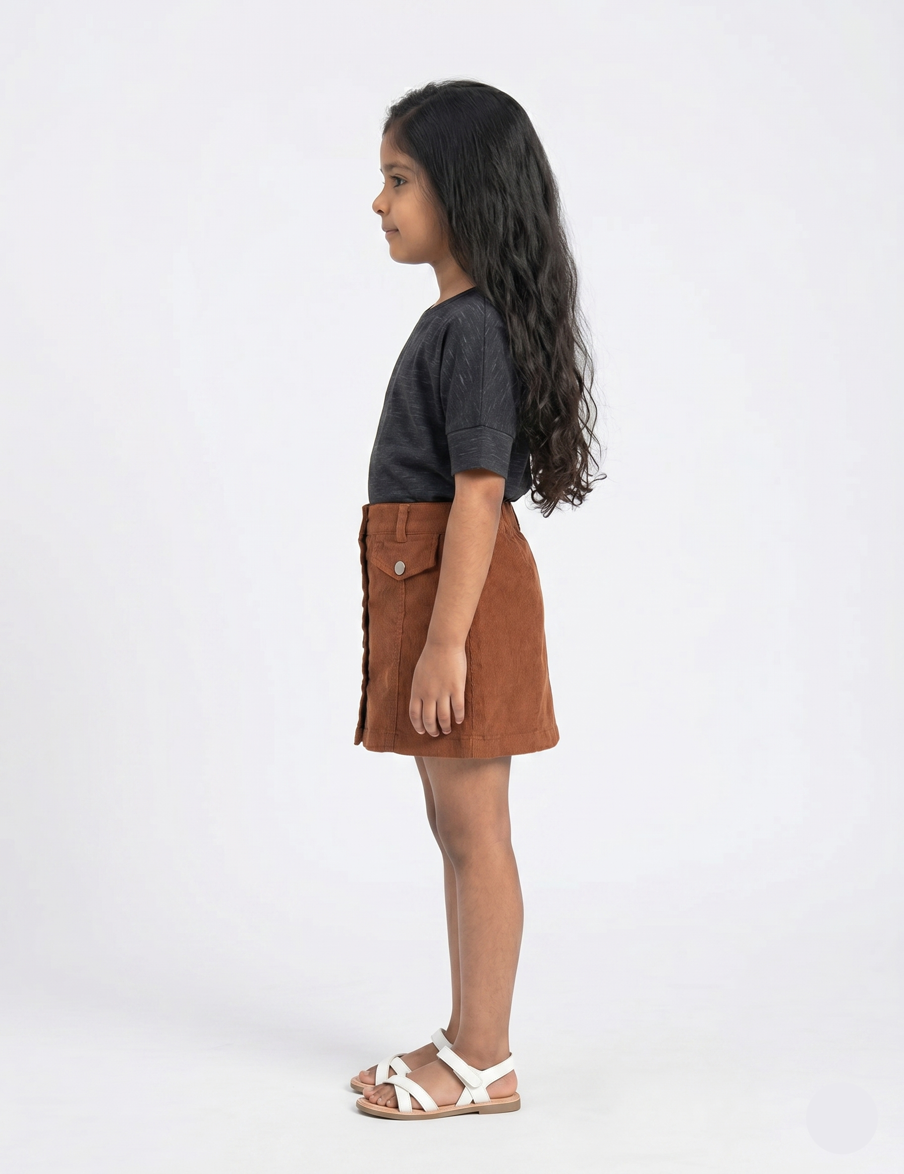 Charcoal Slub Tee & Corduroy Button-Front Skirt