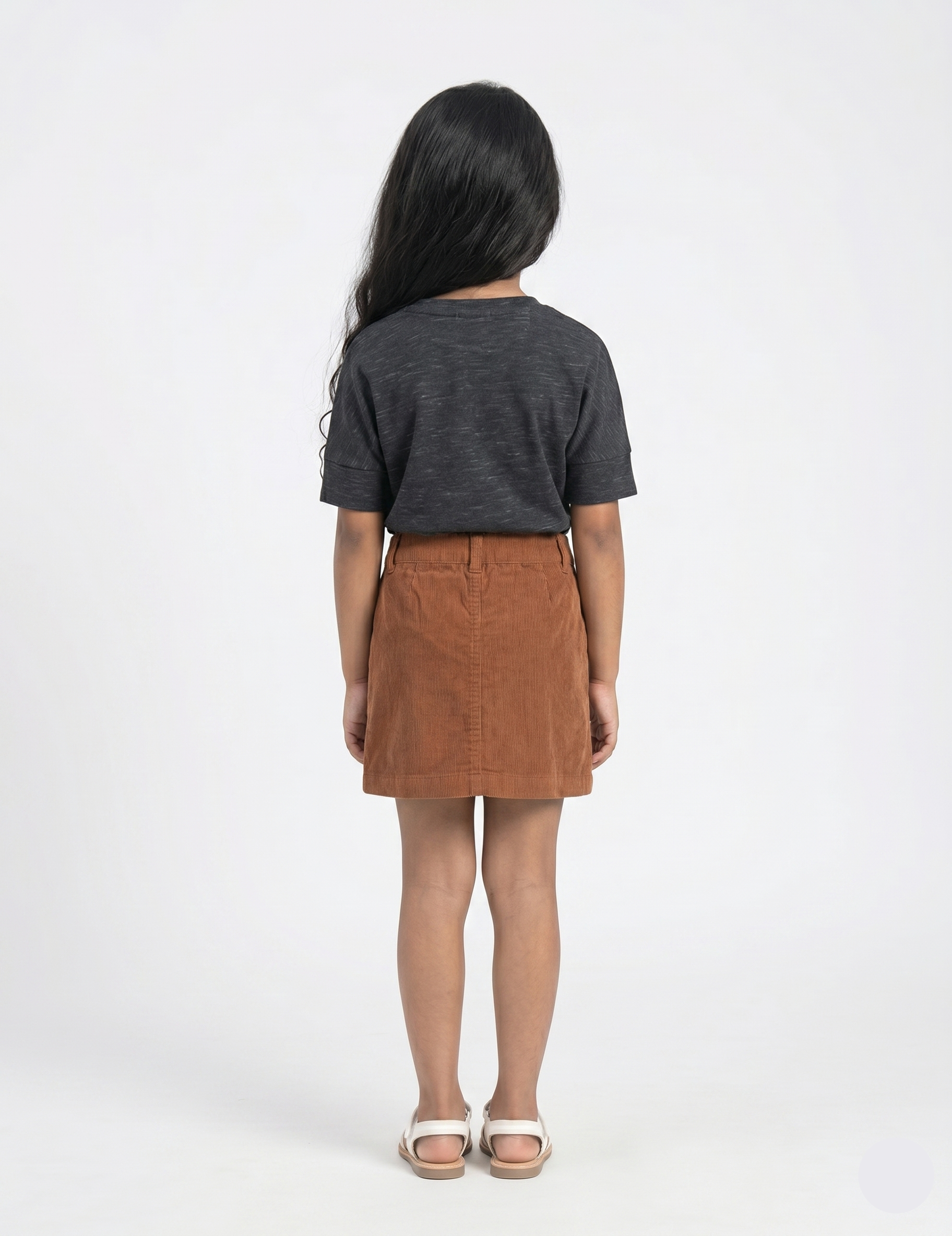 Charcoal Slub Tee & Corduroy Button-Front Skirt
