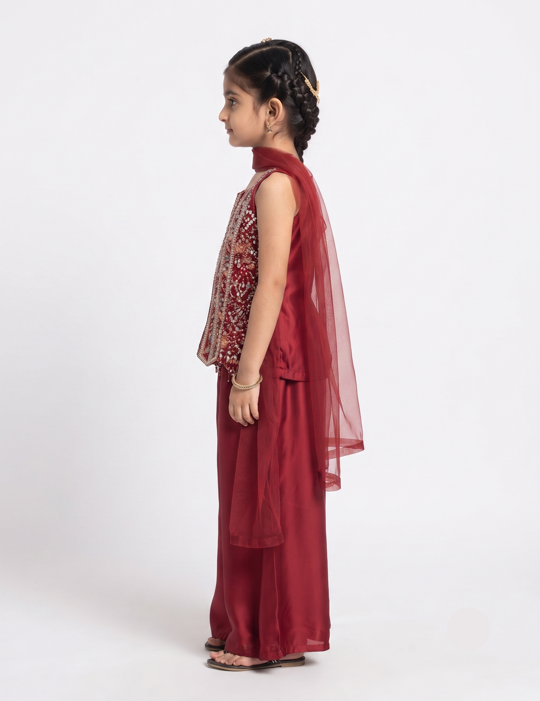 Designer Sleeveless Peplum Top, Palazzo & Dupatta Outfit for Girls