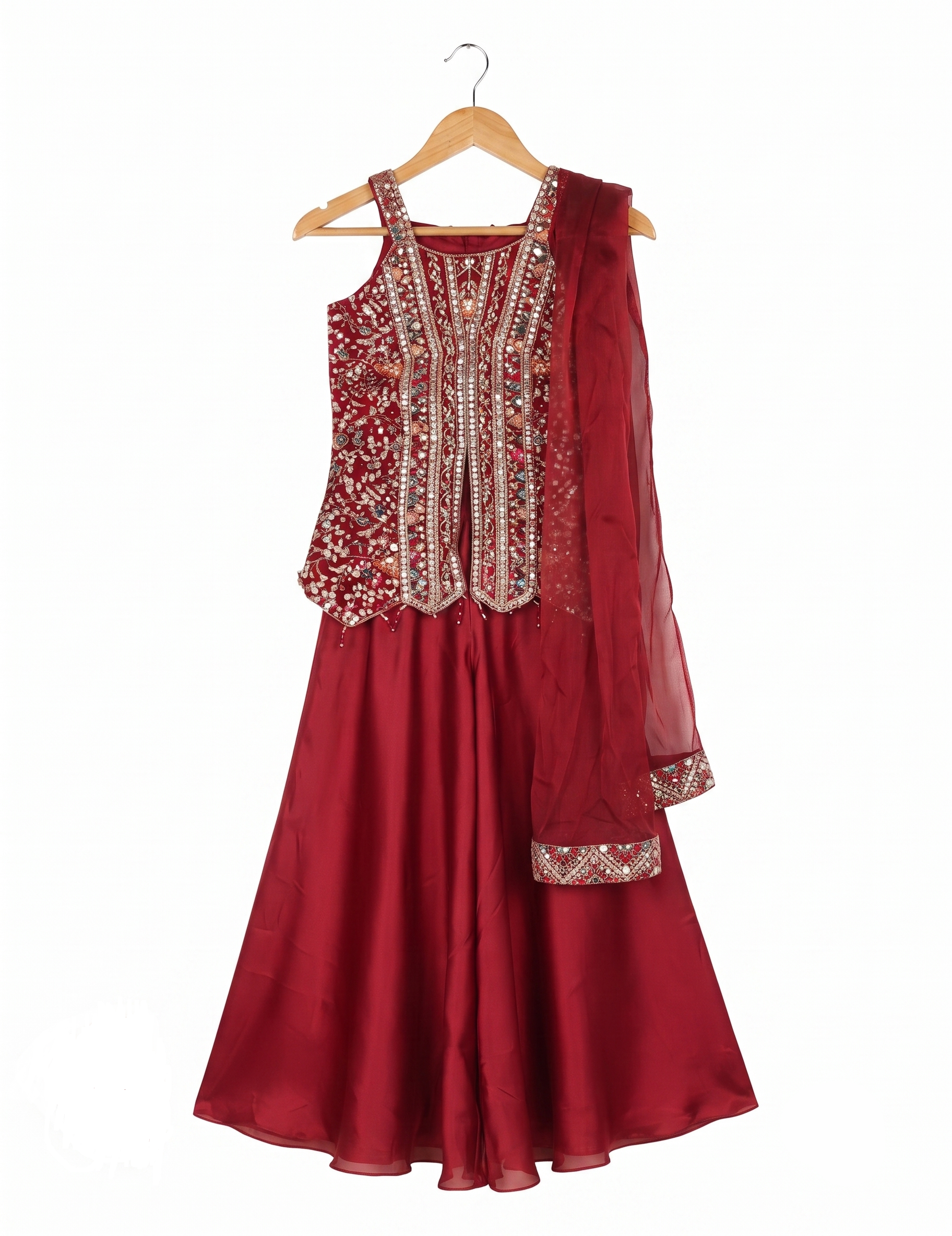 Designer Sleeveless Peplum Top, Palazzo & Dupatta Outfit for Girls
