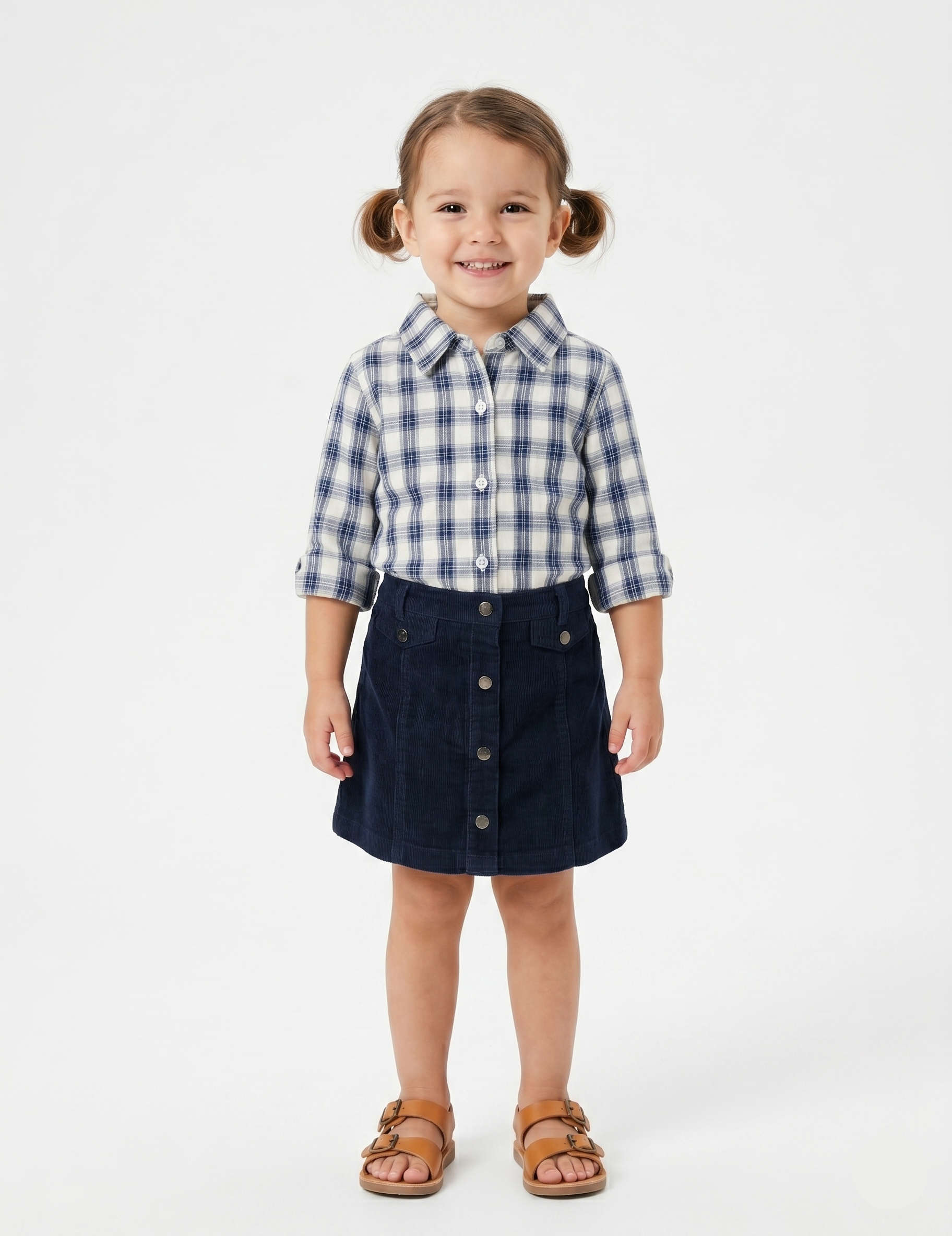 Girls' Plaid Button-Down Shirt and Corduroy Button-Front Skirt Set