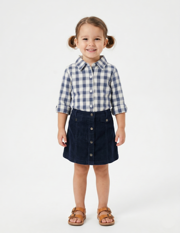 Girls' Plaid Button-Down Shirt and Corduroy Button-Front Skirt Set