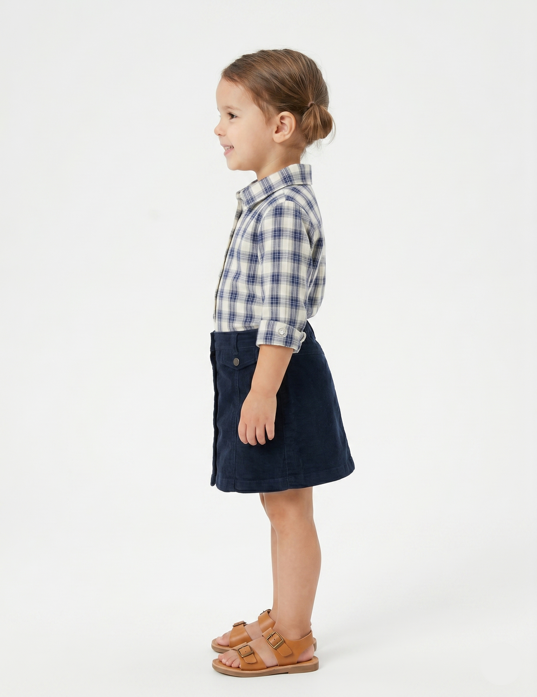 Girls' Plaid Button-Down Shirt and Corduroy Button-Front Skirt Set