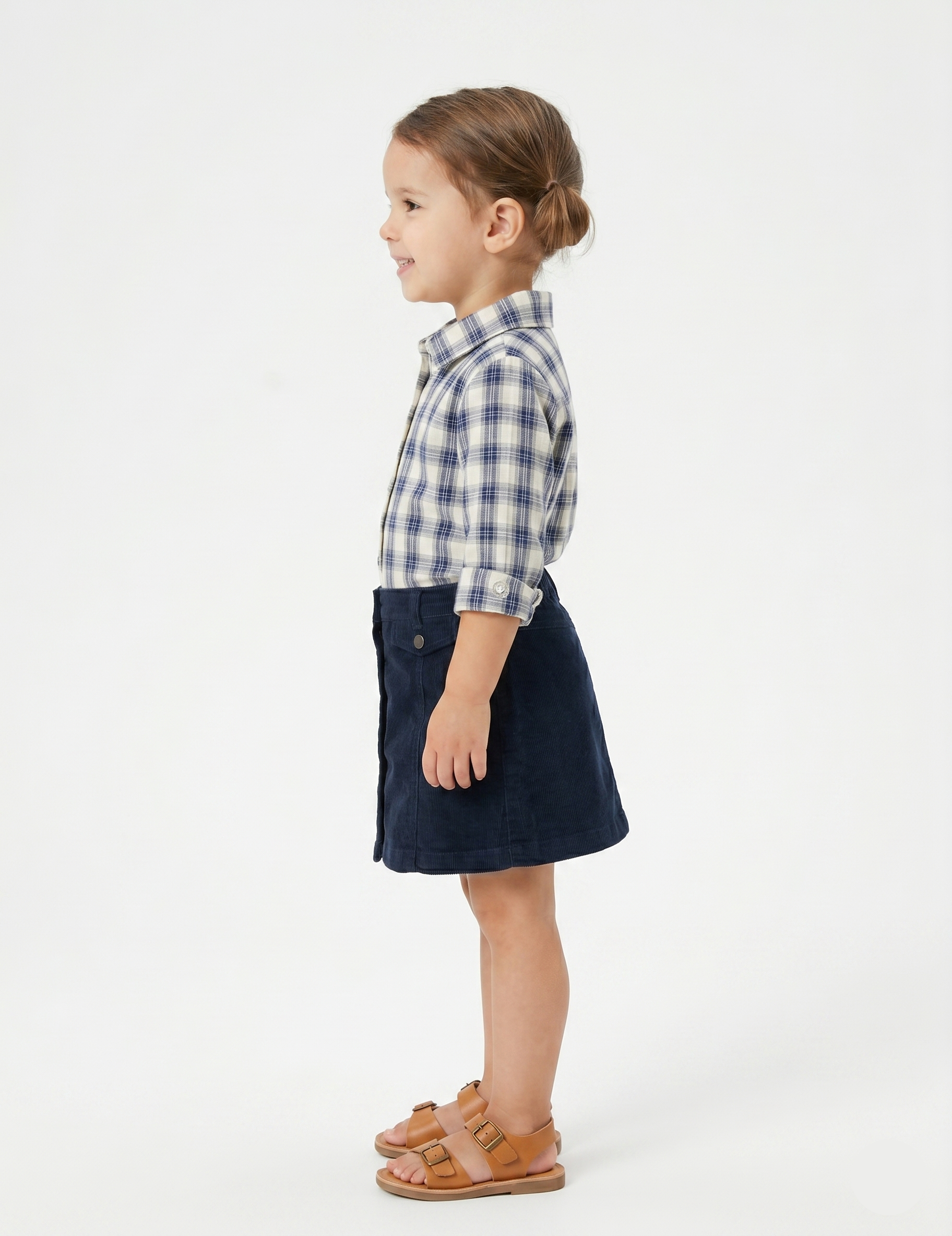 Girls' Plaid Button-Down Shirt and Corduroy Button-Front Skirt Set