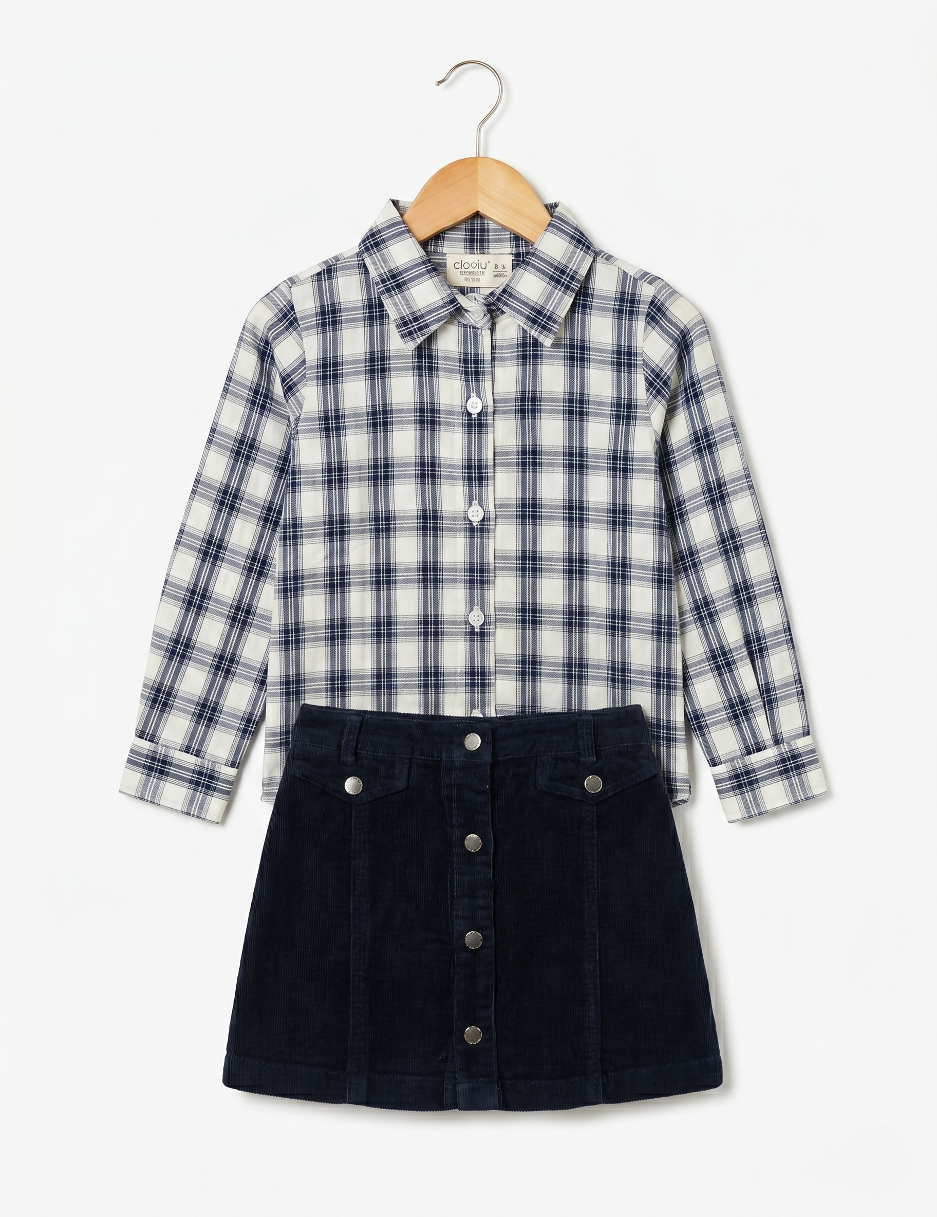 Girls' Plaid Button-Down Shirt and Corduroy Button-Front Skirt Set