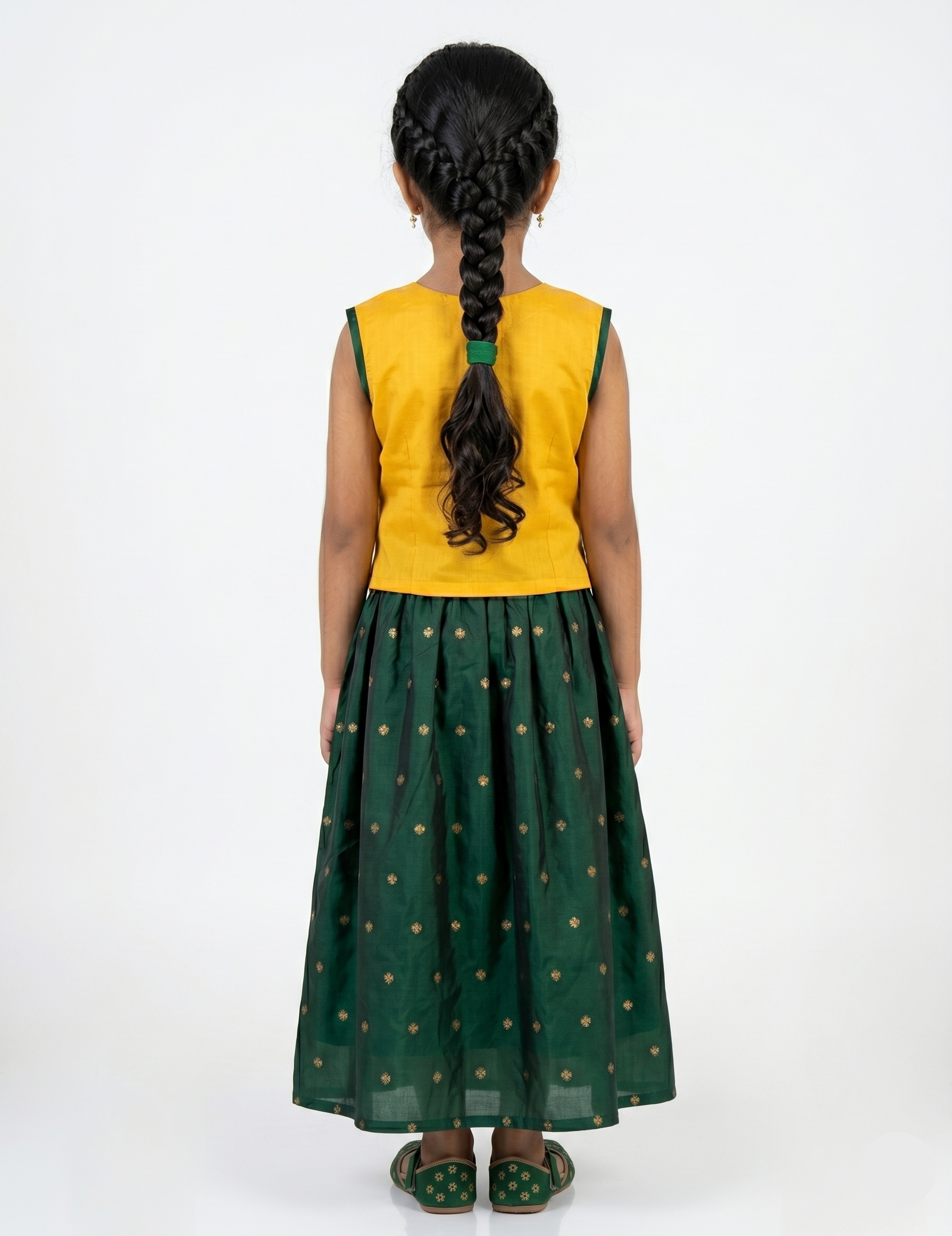 Girls' Yellow and Green Traditional Pavadai Set