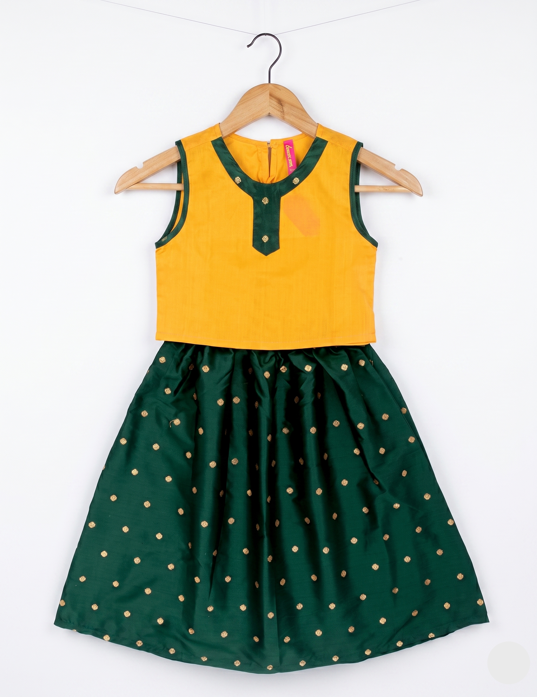 Girls' Yellow and Green Traditional Pavadai Set