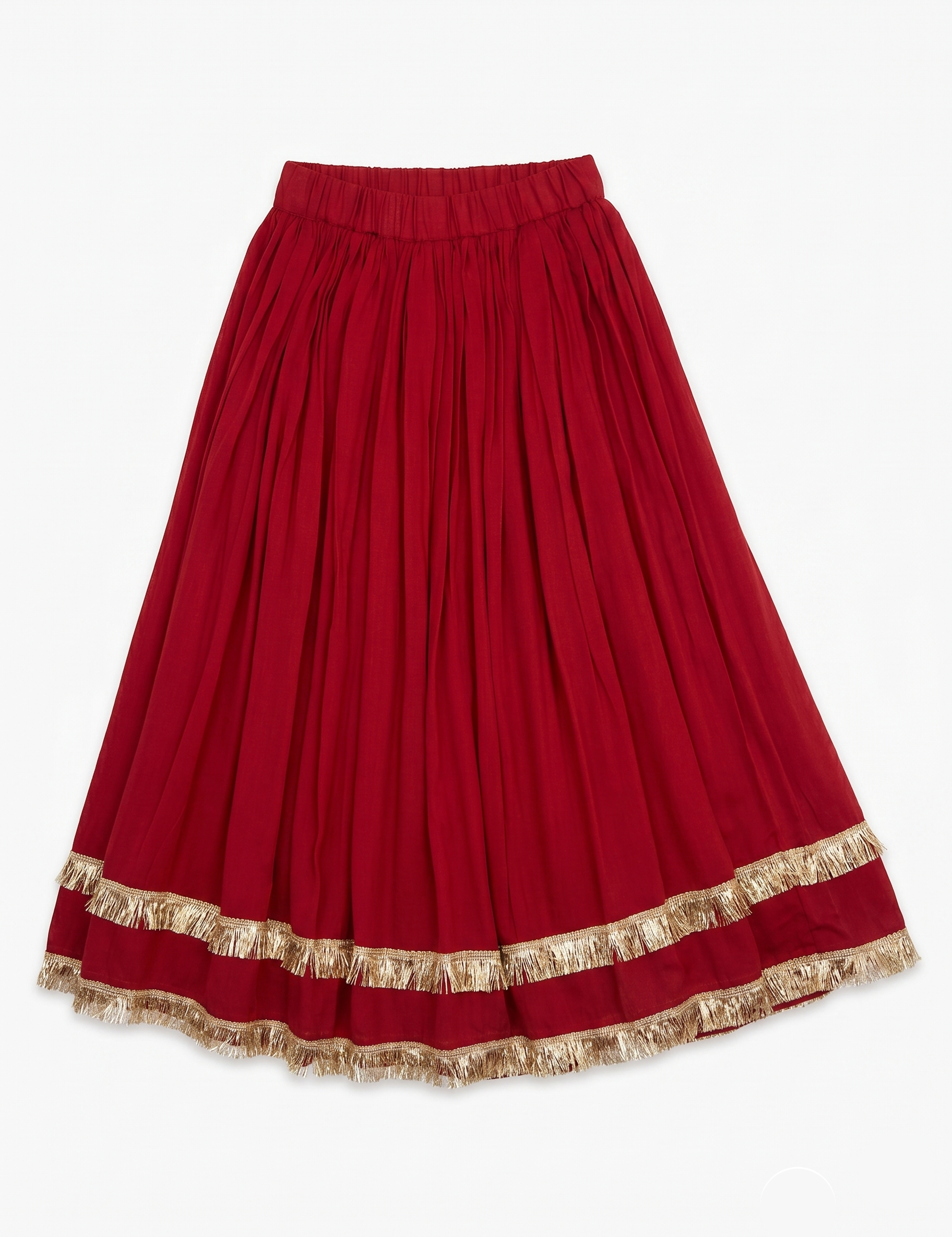 Girls' Red Patola Print Angrakha Peplum Lehenga Set with Gota Patti Work
