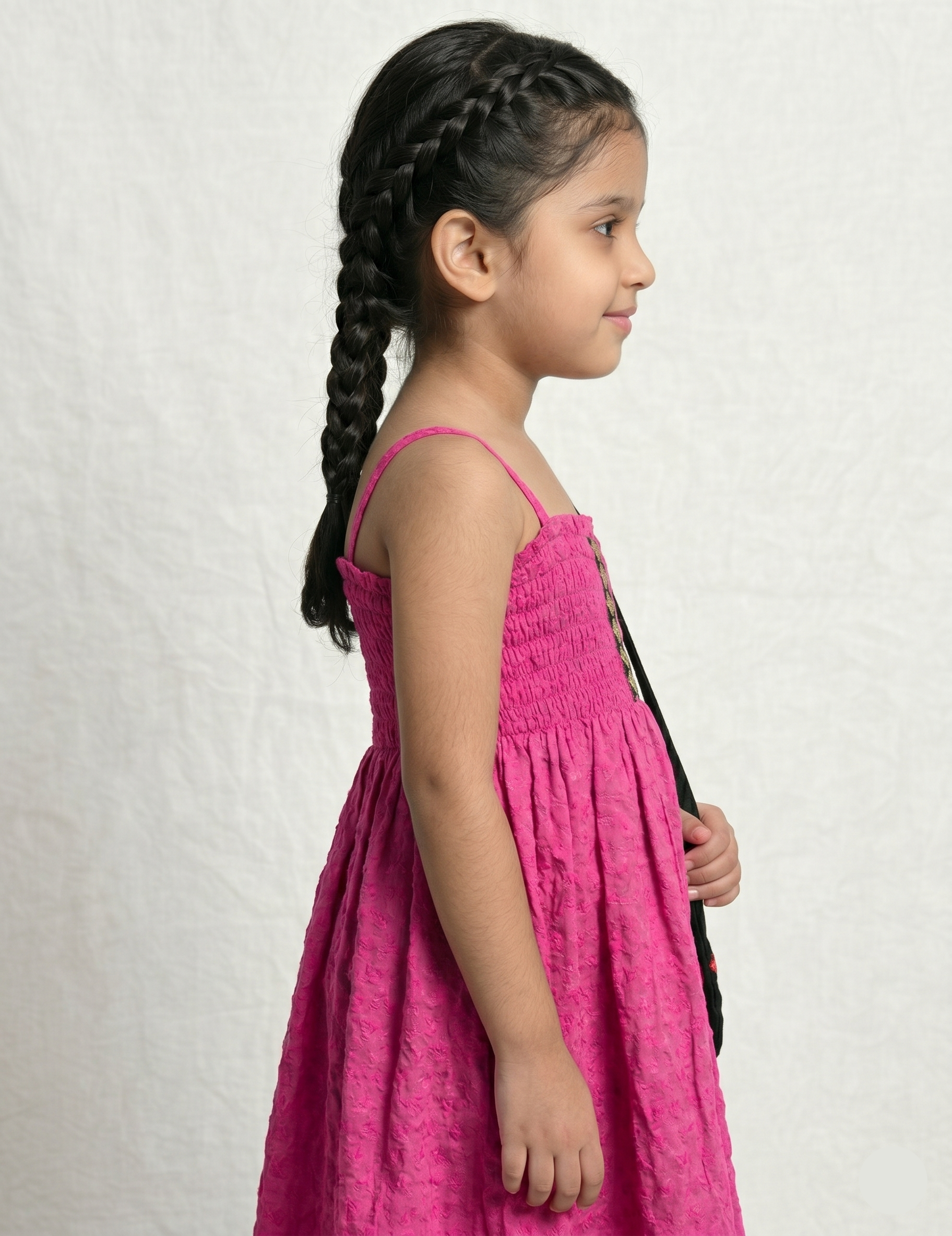Girls Pink Smocked Strap Dress with Matching Embroidered Sling Bag
