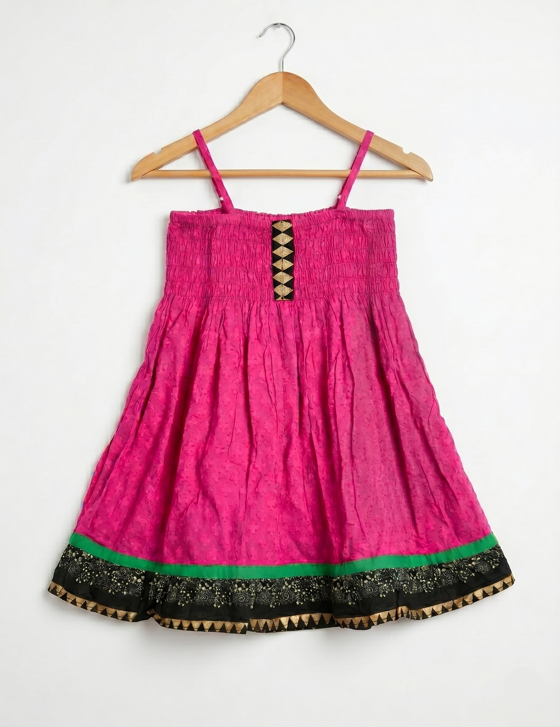 Girls Pink Smocked Strap Dress with Matching Embroidered Sling Bag
