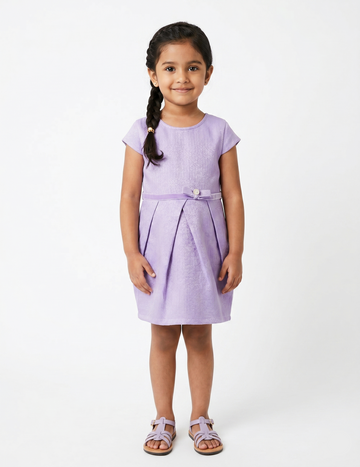 Lilac Purple Cap Sleeve Girls Dress with Pearl Bow