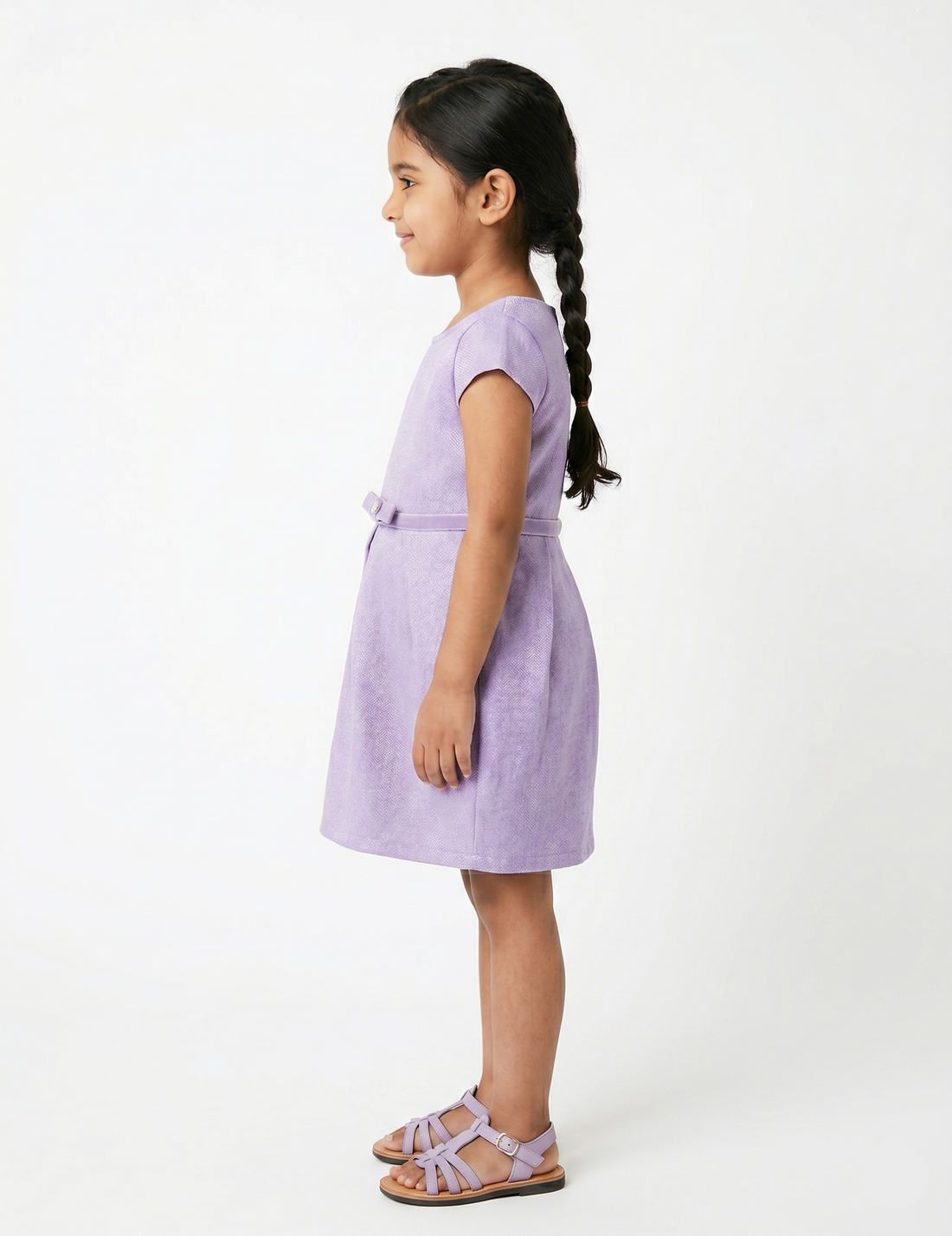 Lilac Purple Cap Sleeve Girls Dress with Pearl Bow