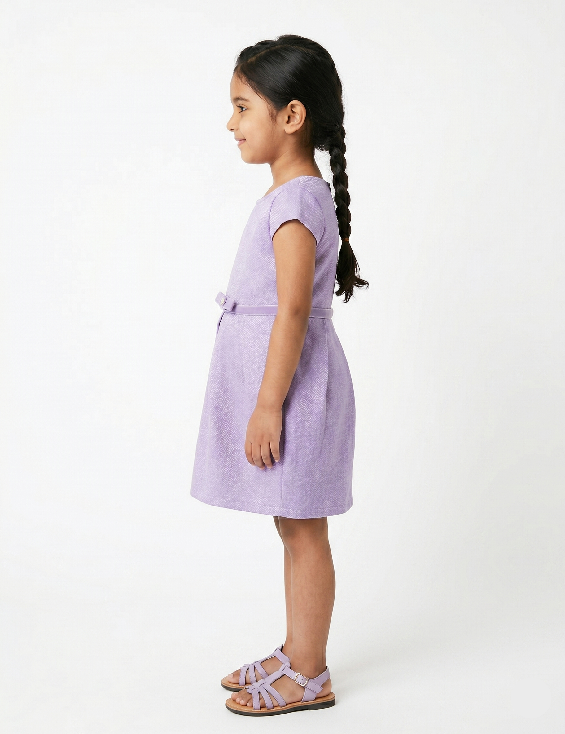Lilac Purple Cap Sleeve Girls Dress with Pearl Bow