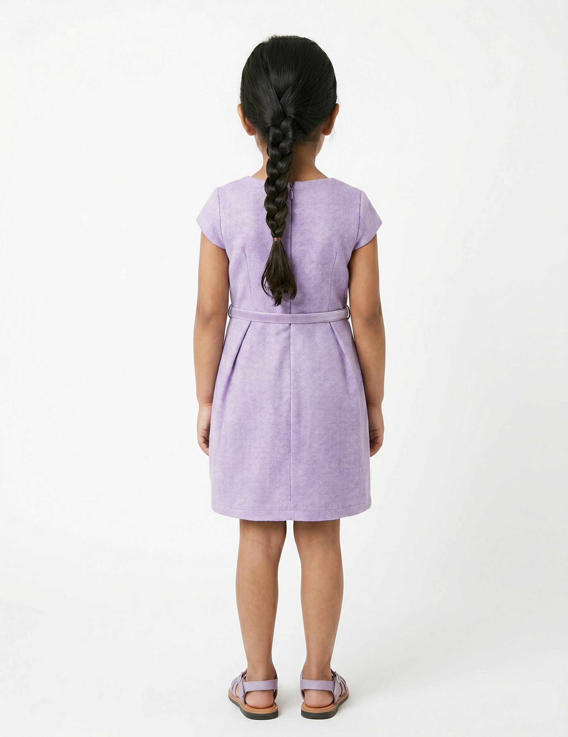 Lilac Purple Cap Sleeve Girls Dress with Pearl Bow