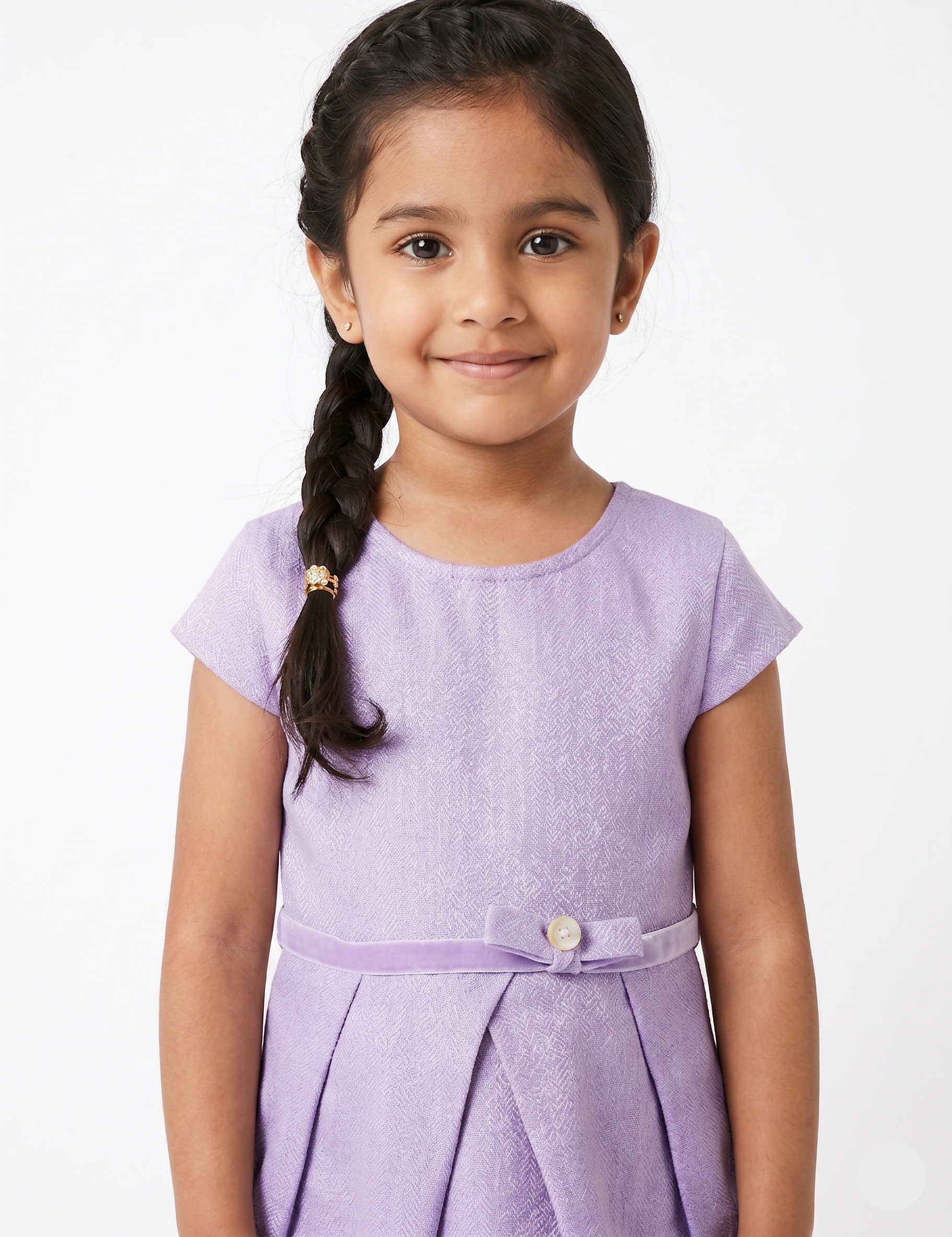 Lilac Purple Cap Sleeve Girls Dress with Pearl Bow