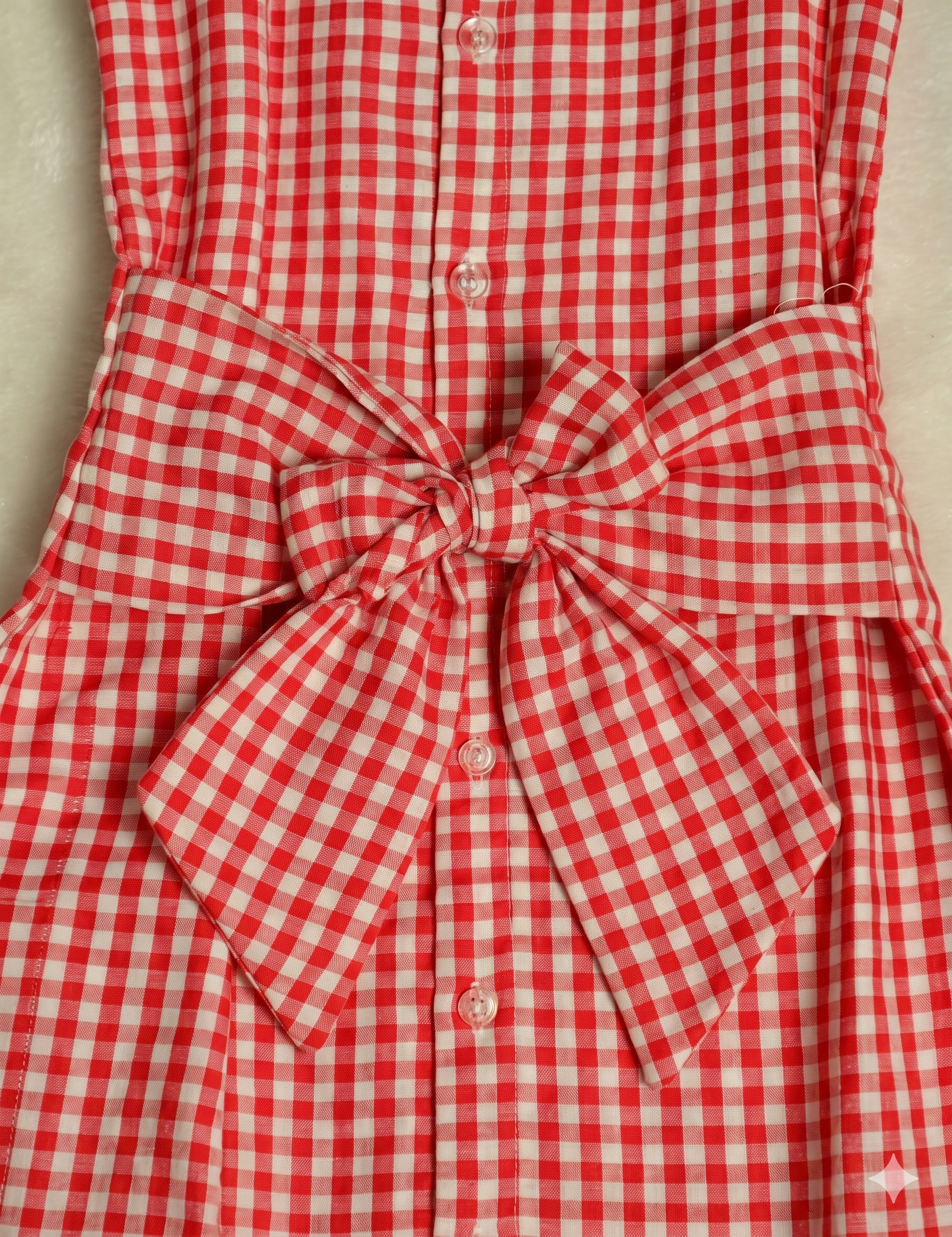 Red and White Gingham Cold Shoulder Girls Dress with Front Bow
