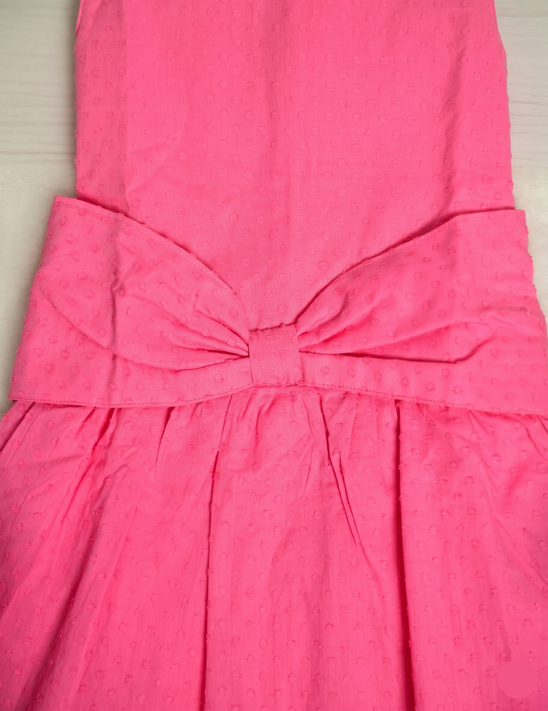 Sleeveless Hot Pink Swiss Dot Girls Dress with Oversized Waist Bow