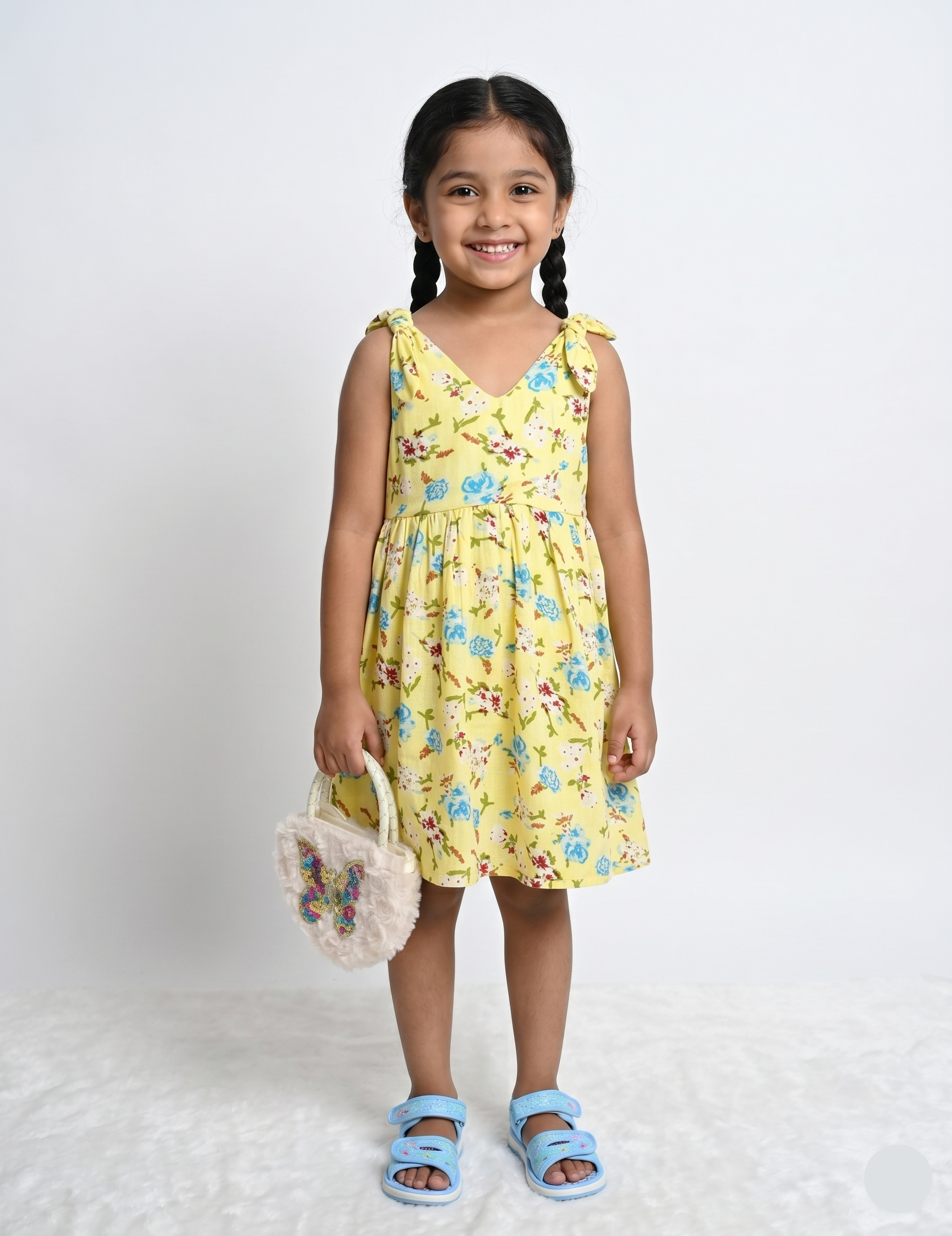 Yellow Floral Summer Dress for Girls